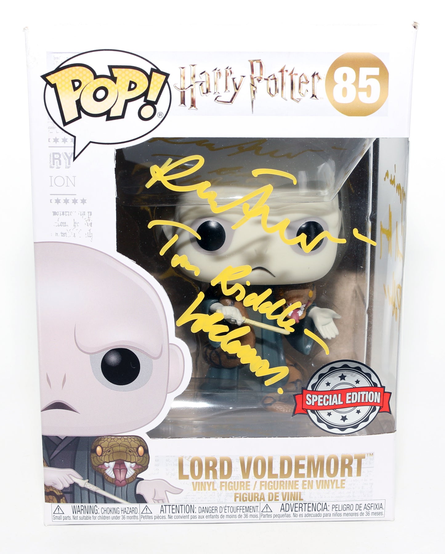
                  
                    Ralph Fiennes as Lord Voldemort in Harry Potter Special Edition Signed Funko POP! #85 with Character Name & Quote
                  
                