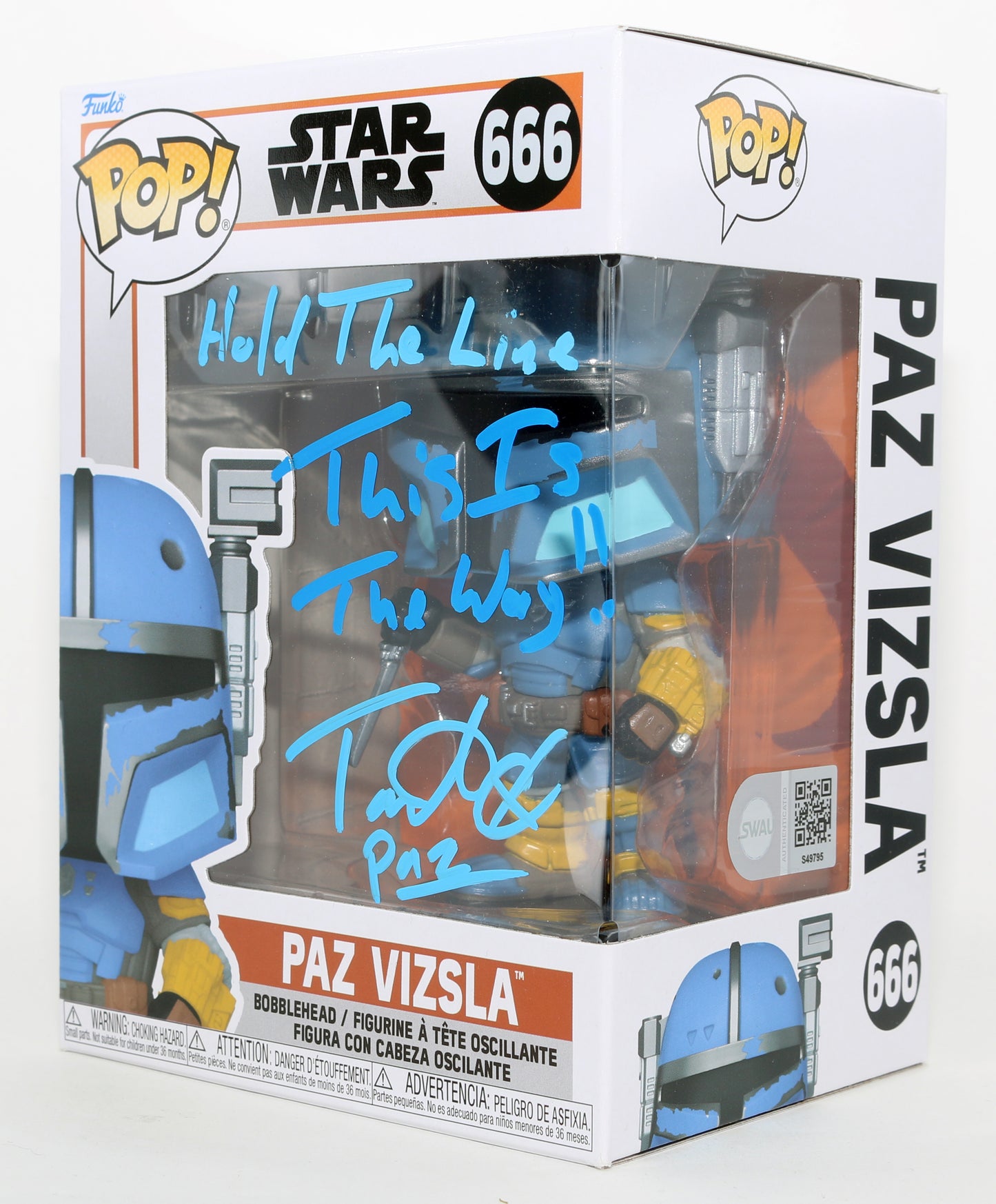 
                  
                    Tait Fletcher as Paz Vizsla in Star Wars: The Mandalorian (SWAU) Signed Funko POP! #666 with Character Name & Quotes
                  
                