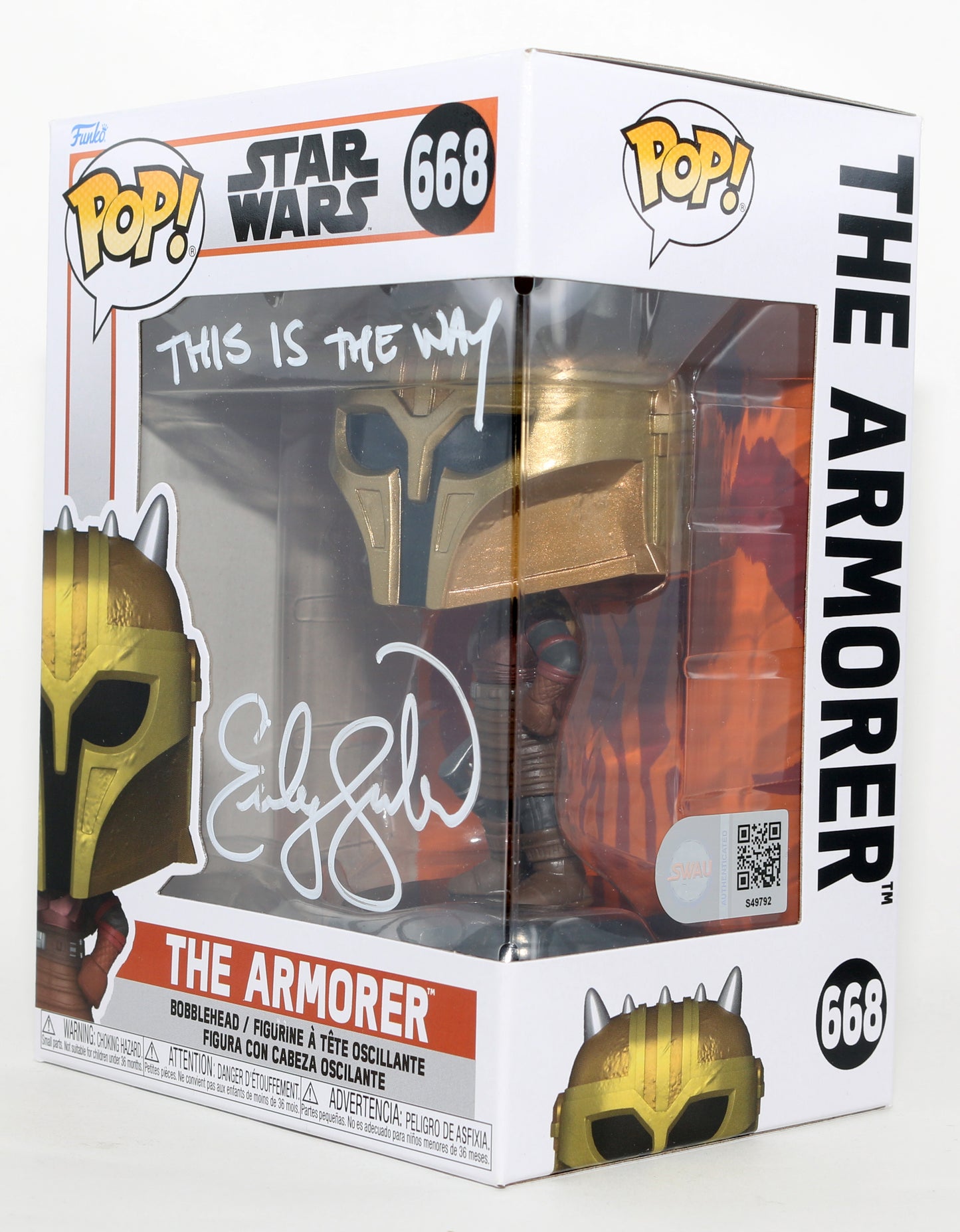 
                  
                    Emily Swallow as the Armorer in Star Wars: The Mandalorian (SWAU) Signed Funko POP! #668 with Quote
                  
                