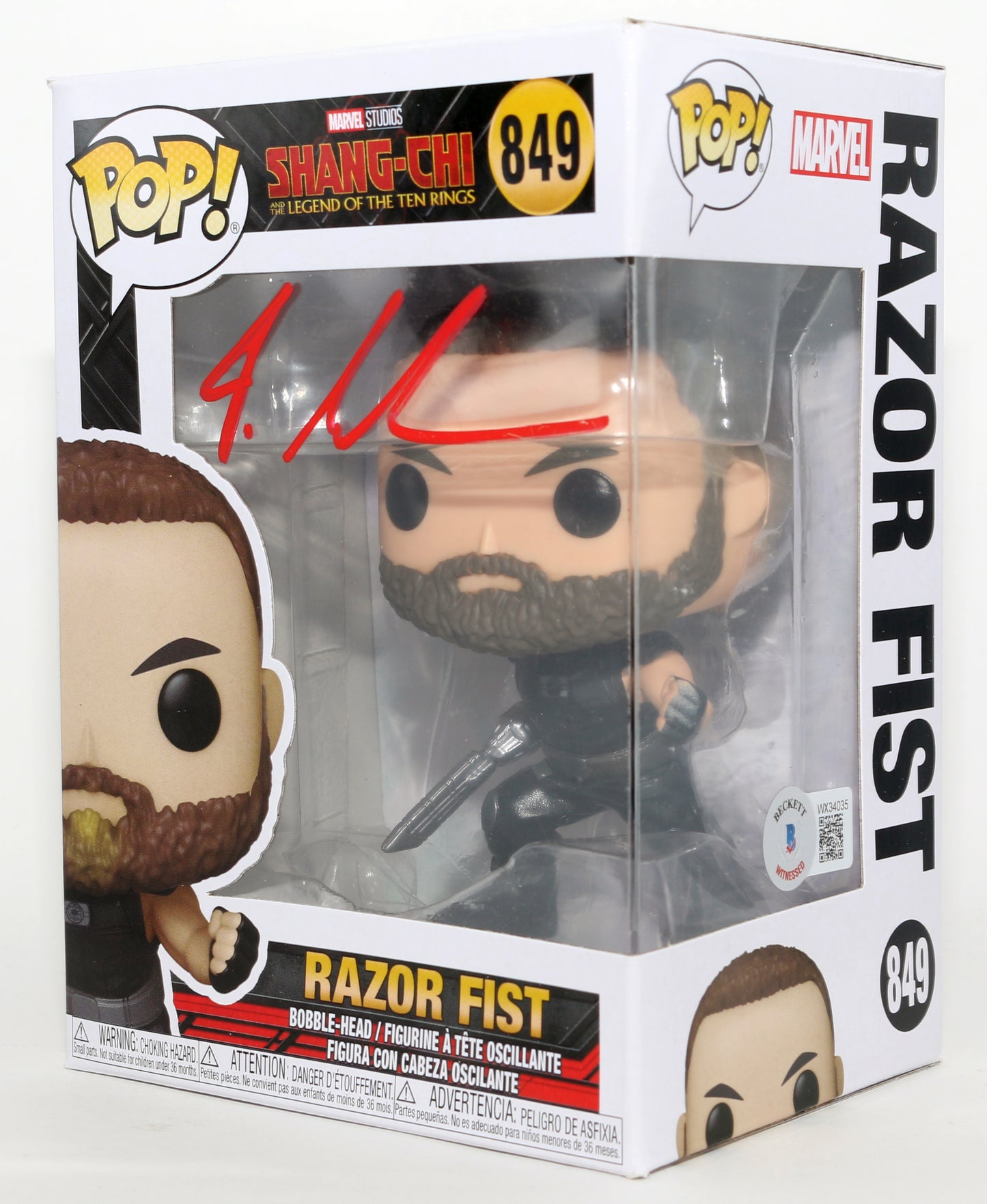 
                  
                    Florian Munteanu as Razor Fist in Shang-Chi & the Legend of the Ten Rings (Beckett) Signed Funko POP! #849
                  
                