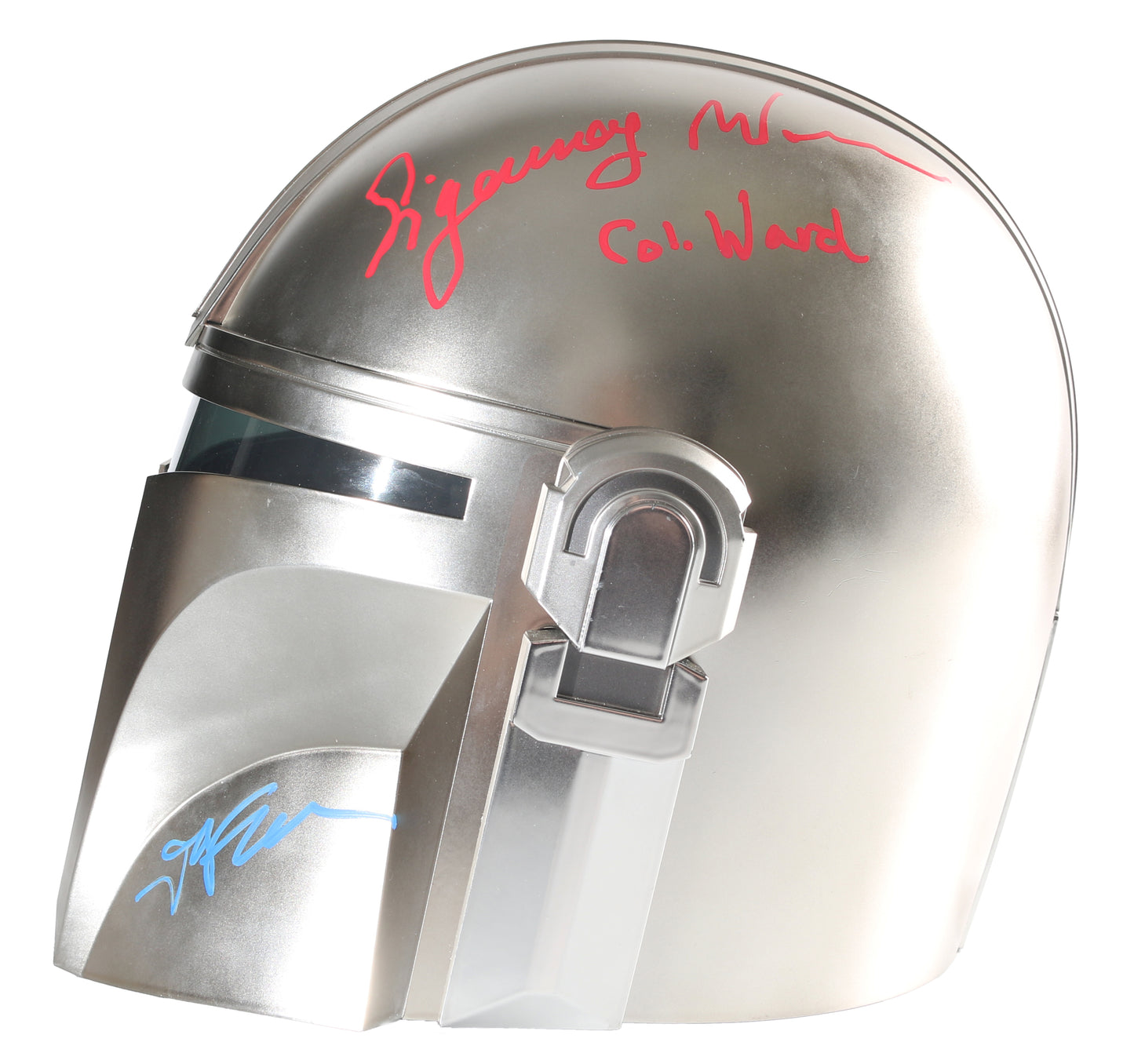 
                  
                    Pedro Pascal as Din Djarin / The Mandalorian, Sigourney Weaver as Ward, & Jon Favreau Director of Star Wars: The Mandalorian and Grogu Signed Hasbro Black Series Prop Replica Helmet with Character Name
                  
                