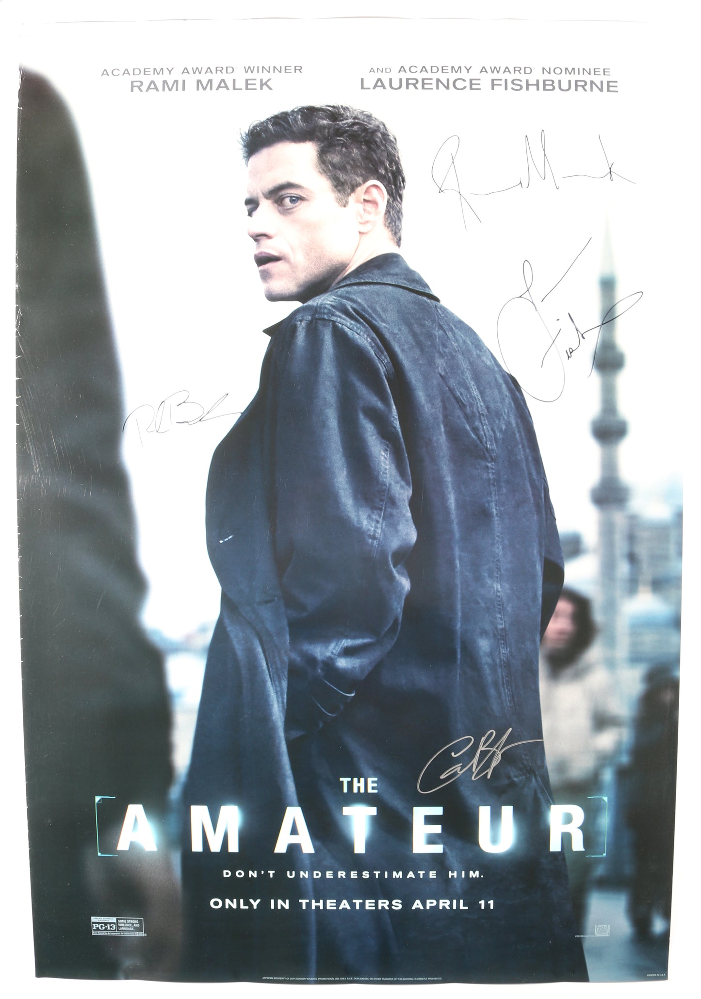 
                  
                    The Amateur 27x40 Poster Cast Signed by Rami Malek, Laurence Fishburne, Rachel Brosnahan, & Caitriona Balfe
                  
                