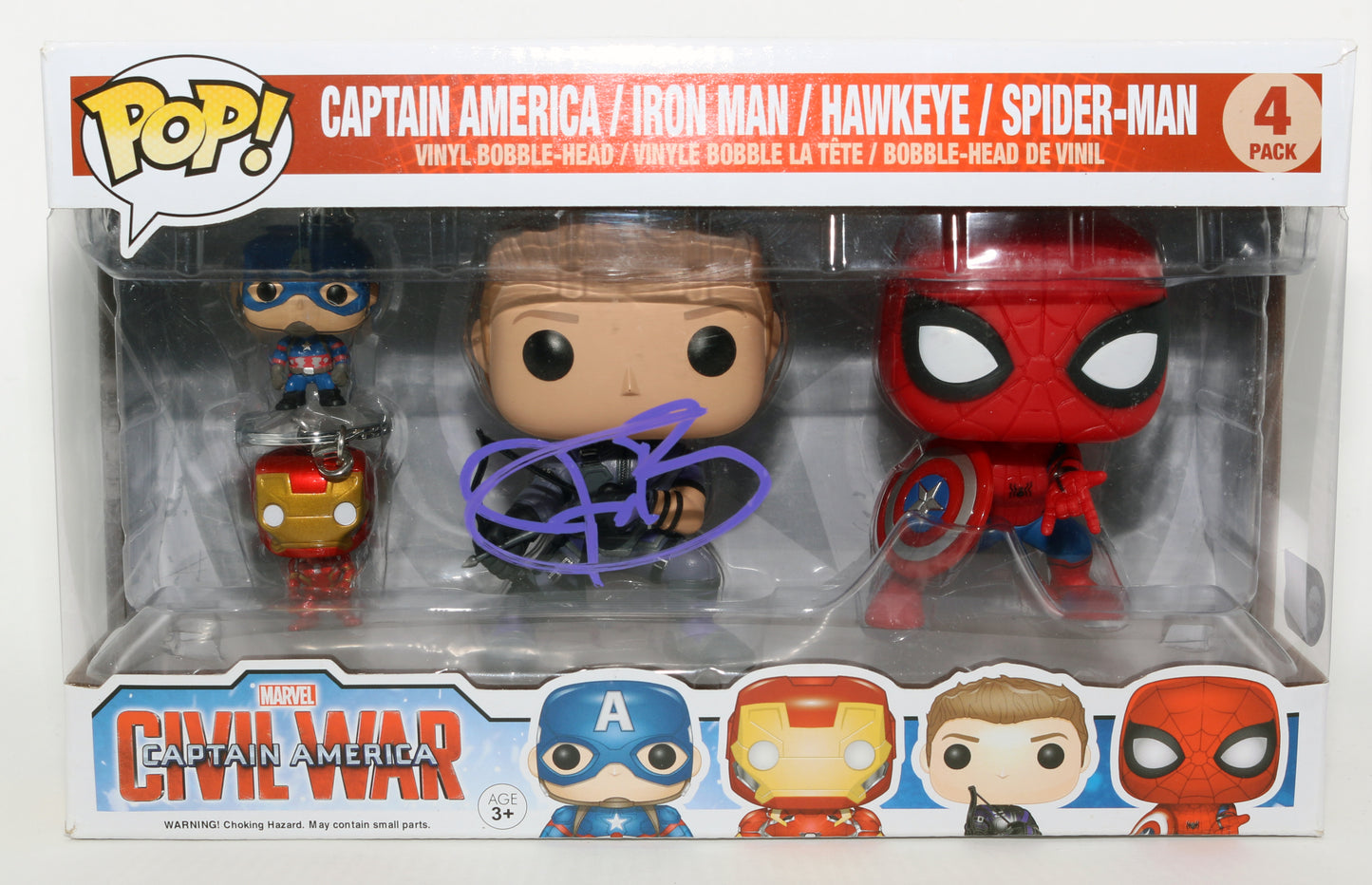 
                  
                    Jeremy Renner as Hawkeye in Captain America: Civil War (SWAU) Signed Funko POP! 4-Pack
                  
                