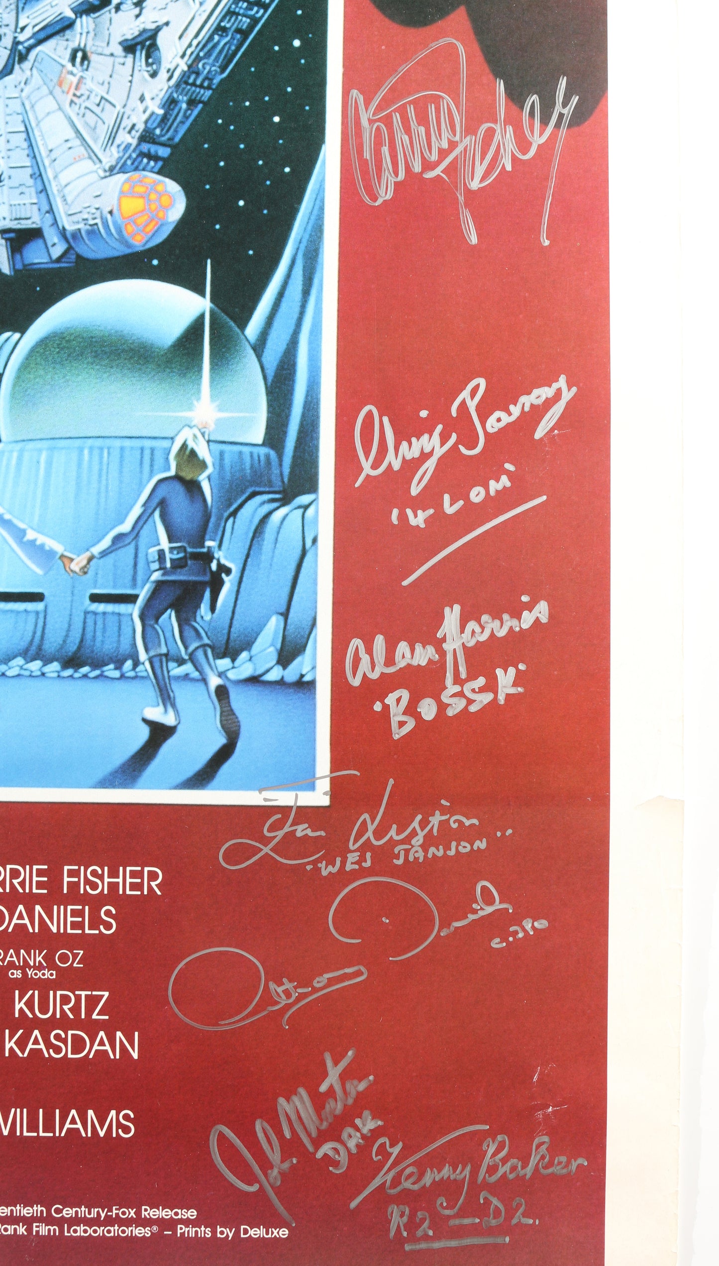 
                  
                    Star Wars: The Empire Strikes Back 27x41 Poster Cast Signed by Harrison Ford, Carrie Fisher, Mark Hamill, Irvin Kershner, Peter Mayhew, Jeremy Bulloch, Anthony Daniels, Kenny Baker, Billy Dee Williams, Gary Kurtz, & More
                  
                