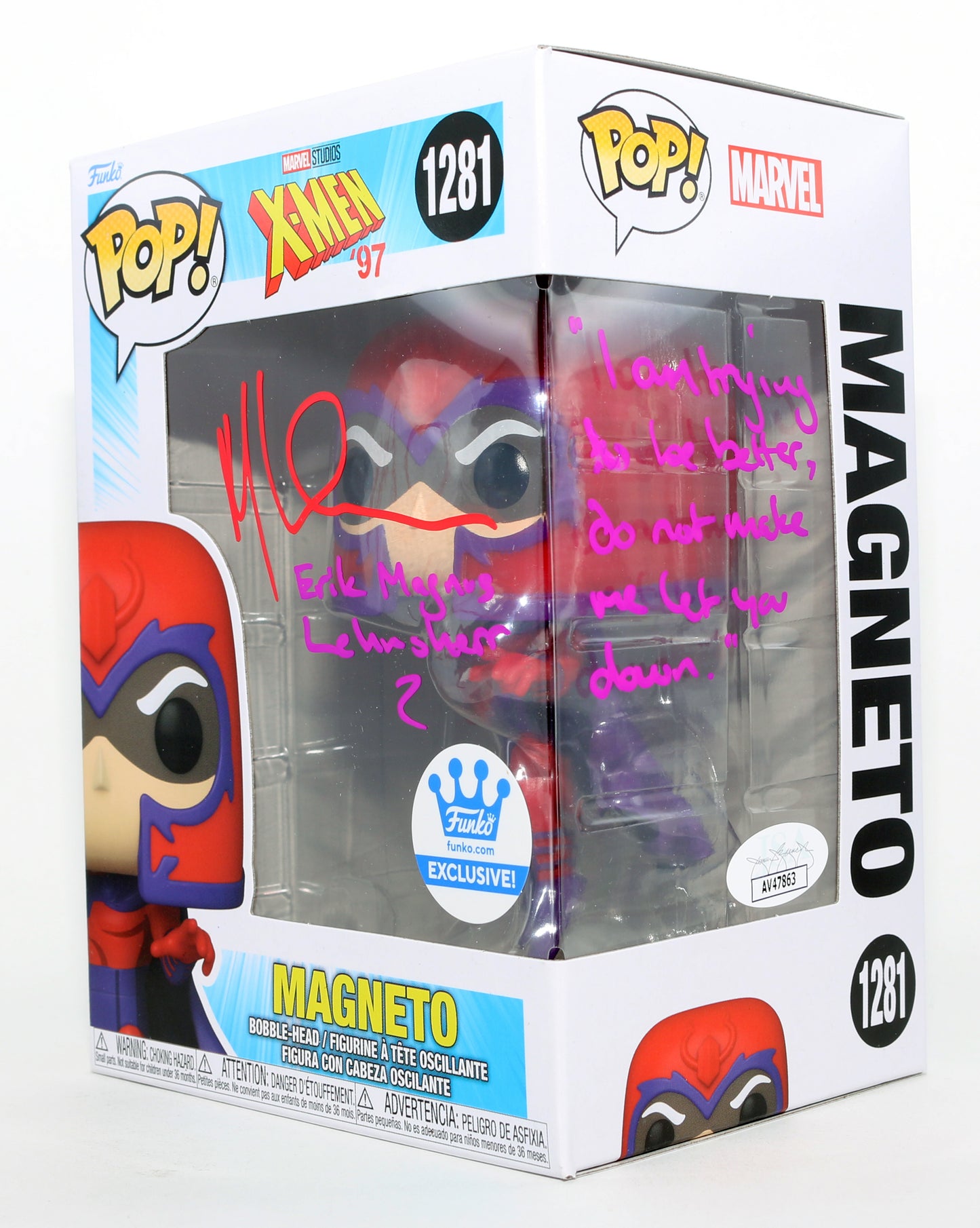 
                  
                    Matthew Waterson as Erik Magnus Lehnsherr / Magneto in X-Men '97 Funko Exclusive (JSA) Signed Funko POP! #1281 with Character Name & Quote
                  
                