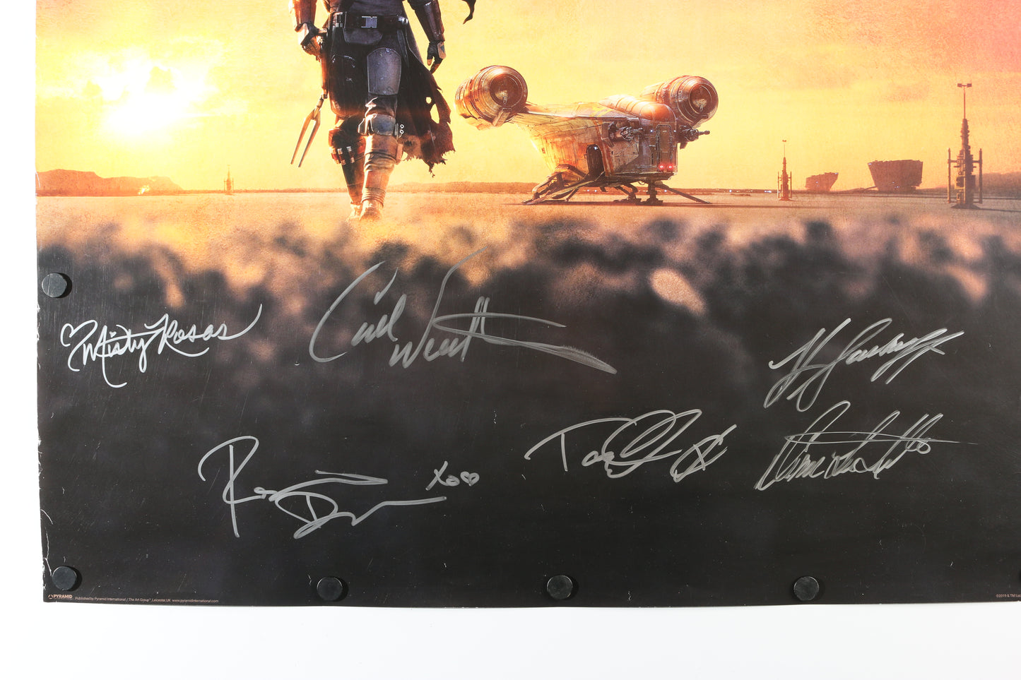 
                  
                    Star Wars: The Mandalorian (SWAU) 24x36 Poster Cast Signed by Pedro Pascal, Carl Weathers, Gina Carano, Bill Burr, Timothy Olyphant, Misty Rosas, Rosario Dawson, Tait Fletcher, Diana Lee Inosanto, & Katee Sackhoff with Character Name
                  
                