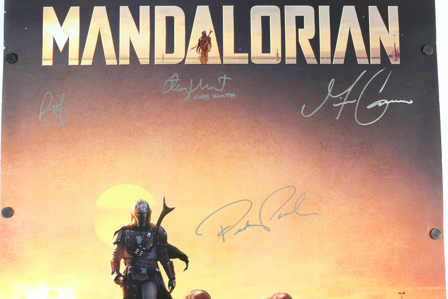 
                  
                    Star Wars: The Mandalorian (SWAU) 24x36 Poster Cast Signed by Pedro Pascal, Carl Weathers, Gina Carano, Bill Burr, Timothy Olyphant, Misty Rosas, Rosario Dawson, Tait Fletcher, Diana Lee Inosanto, & Katee Sackhoff with Character Name
                  
                