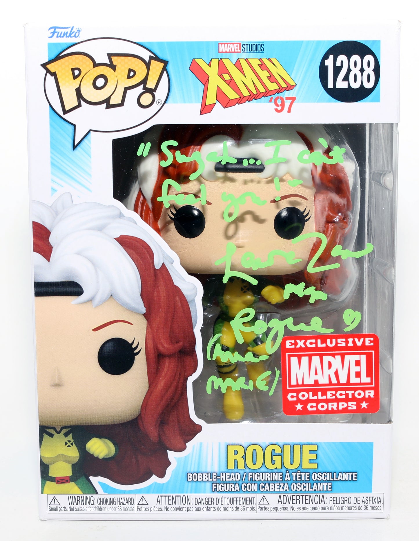 
                  
                    Lenore Zann as Anna Marie / Rogue in X-Men '97 Marvel Collector Corps Exclusive (JSA) Signed Funko POP! #1288 with Character Name & Quote
                  
                