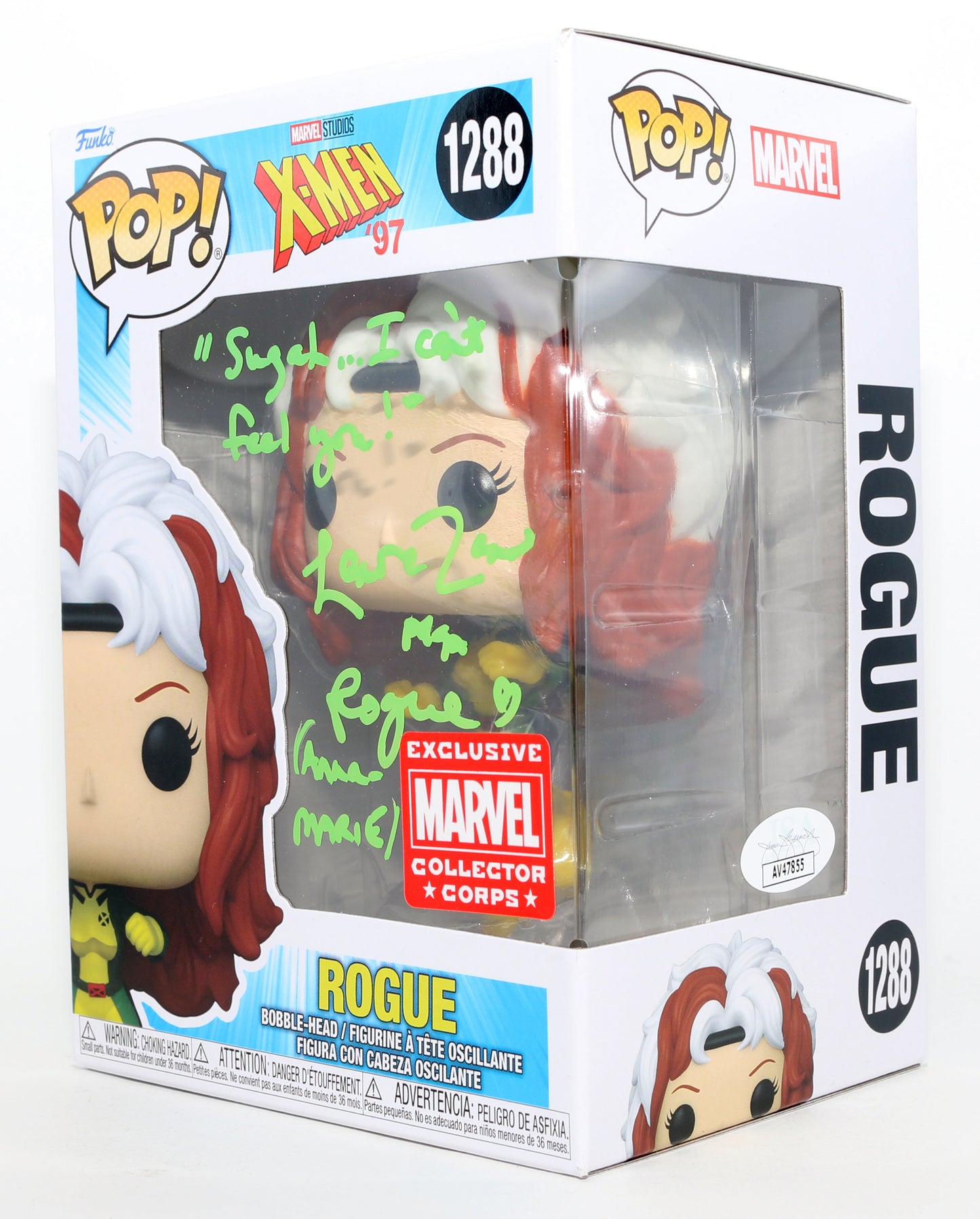 
                  
                    Lenore Zann as Anna Marie / Rogue in X-Men '97 Marvel Collector Corps Exclusive (JSA) Signed Funko POP! #1288 with Character Name & Quote
                  
                