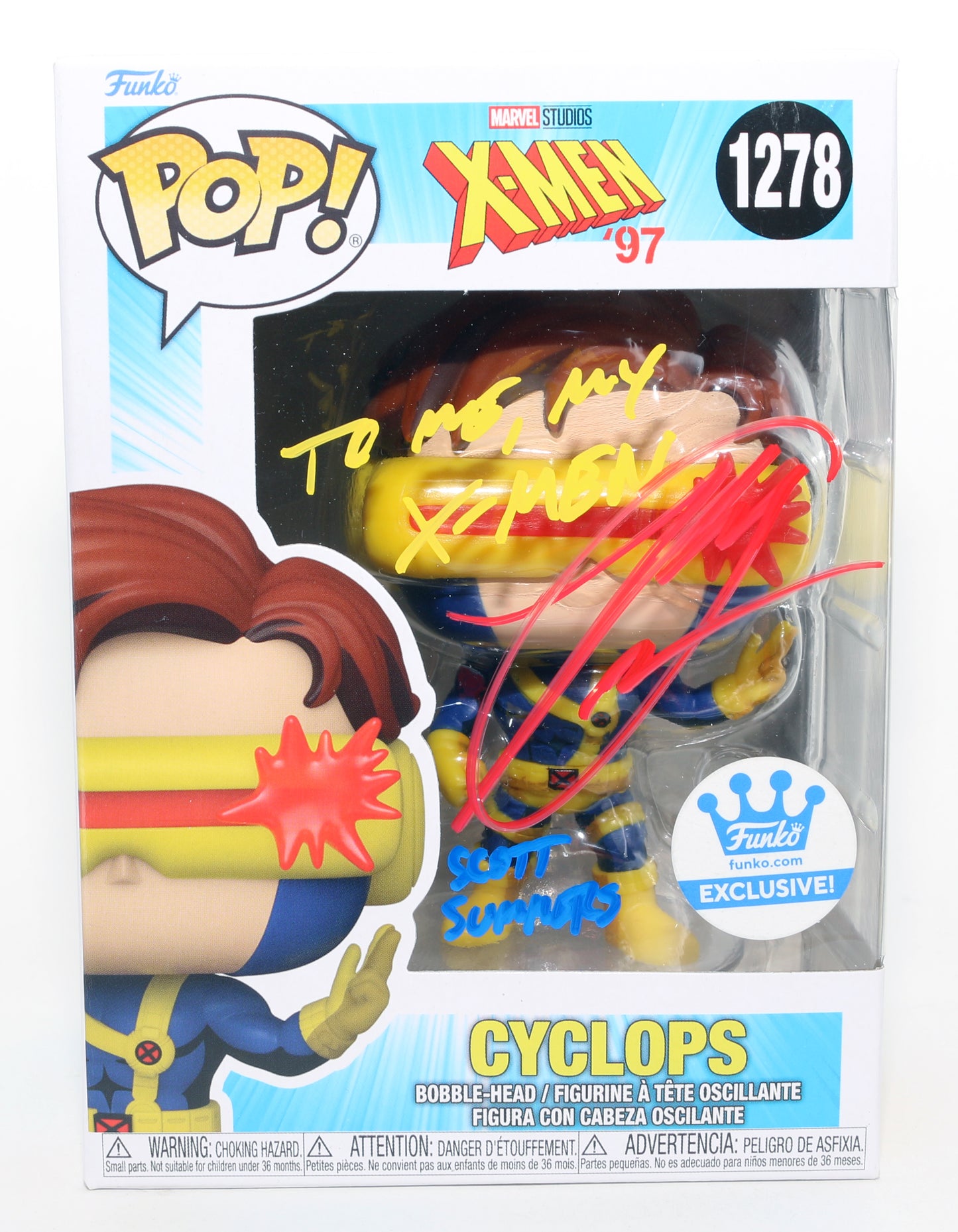 
                  
                    Ray Chase as Cyclops / Scott Summers in X-Men'97 Funko Exclusive (PSA) Signed Funko POP! #1278 with Character Name & Quote
                  
                