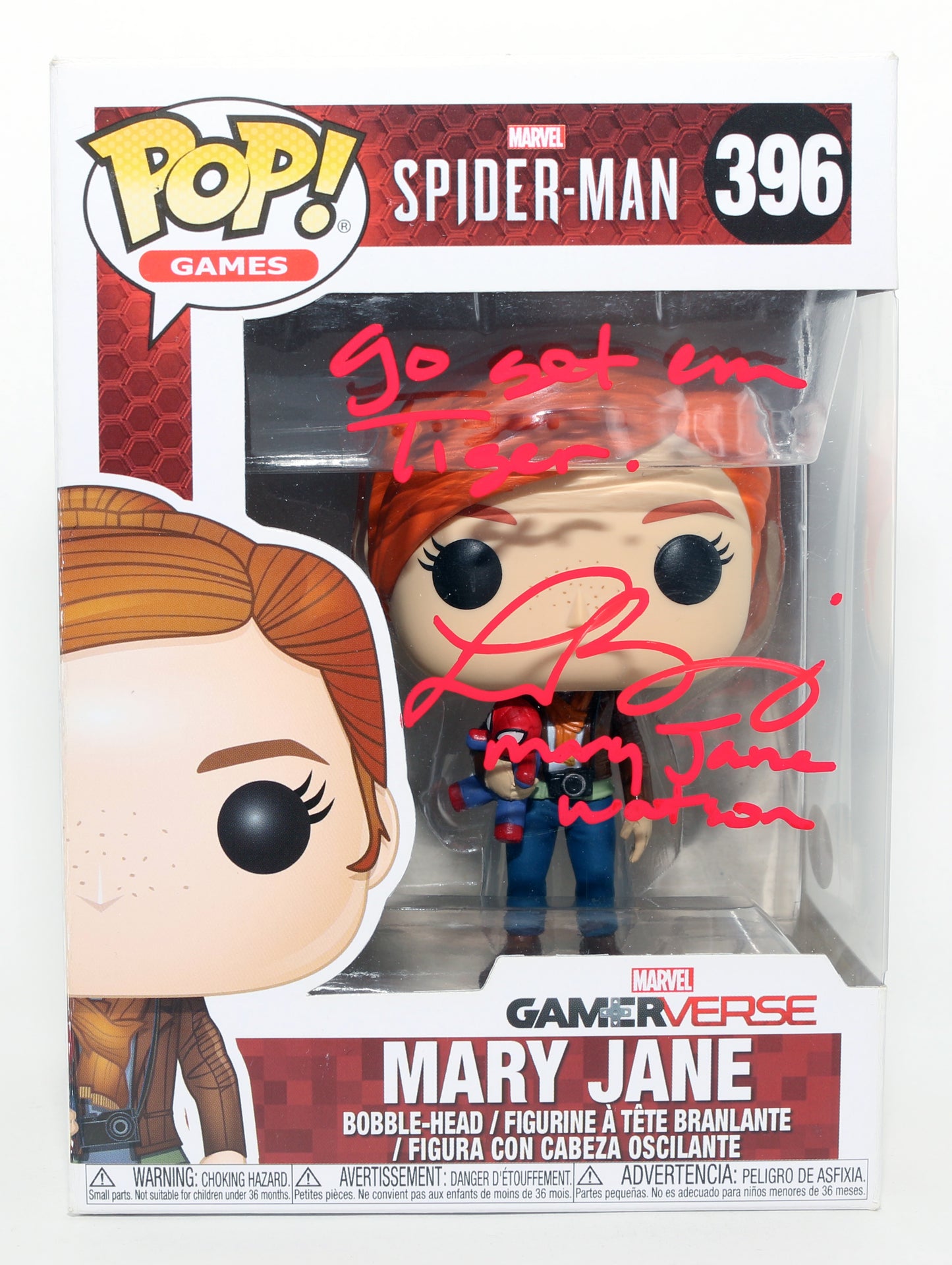
                  
                    Laura Bailey as Mary Jane in Marvel's Spider-Man Playstation Game (JSA) Signed Funko POP! #396 with Character Name & Quote
                  
                