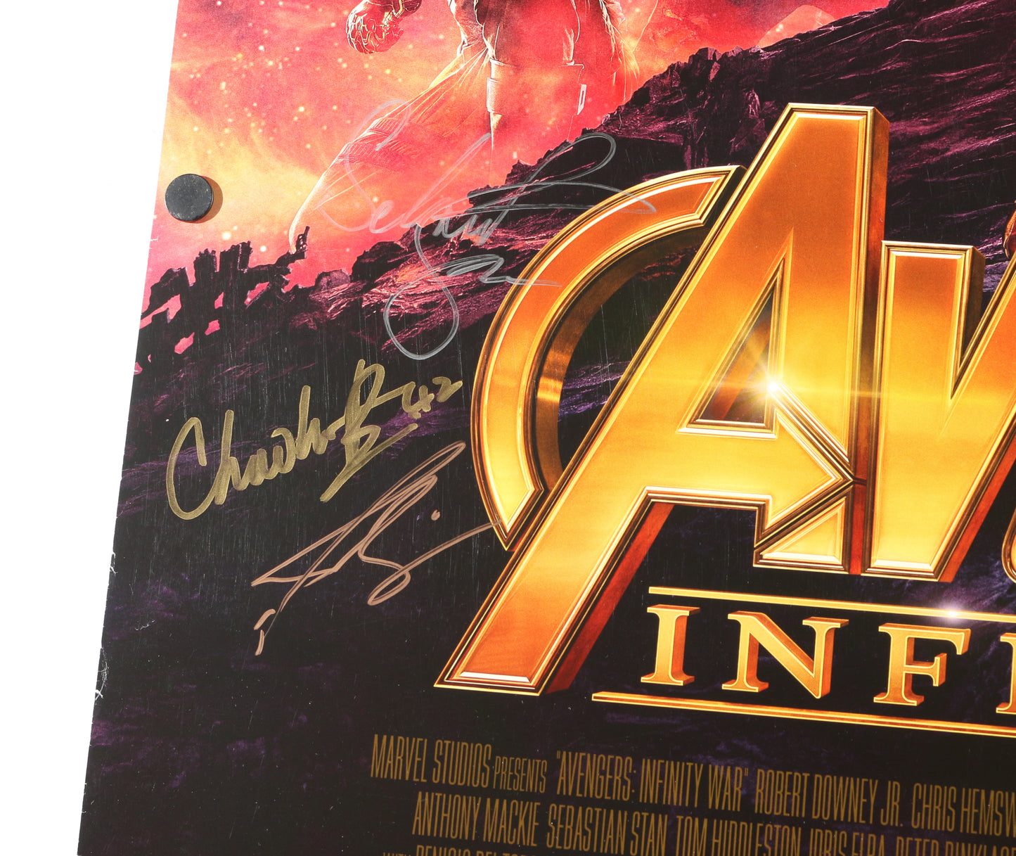 
                  
                    Avengers: Infinity War 27x40 Poster Cast Signed by Chadwick Boseman, Paul Bettany, Tom Holland, Pom Klementieff, Chris Hemsworth, Don Cheadle, Sebastian Stan, Josh Brolin, Zoe Saldaña, Karen Gillan, Elizabeth Olsen, Benedict Cumberbatch, & Winston Duke
                  
                