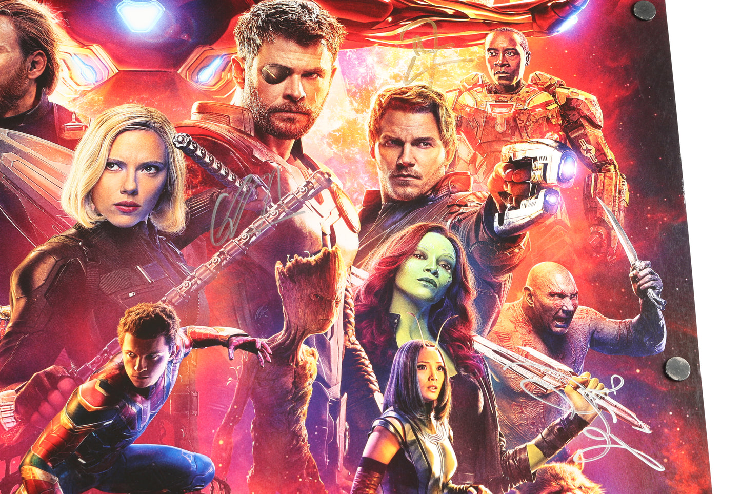 
                  
                    Avengers: Infinity War 27x40 Poster Cast Signed by Chadwick Boseman, Paul Bettany, Tom Holland, Pom Klementieff, Chris Hemsworth, Don Cheadle, Sebastian Stan, Josh Brolin, Zoe Saldaña, Karen Gillan, Elizabeth Olsen, Benedict Cumberbatch, & Winston Duke
                  
                