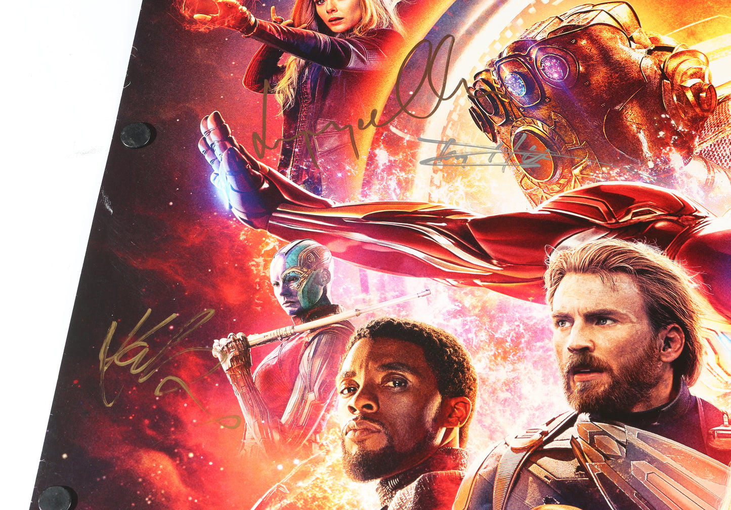 
                  
                    Avengers: Infinity War 27x40 Poster Cast Signed by Chadwick Boseman, Paul Bettany, Tom Holland, Pom Klementieff, Chris Hemsworth, Don Cheadle, Sebastian Stan, Josh Brolin, Zoe Saldaña, Karen Gillan, Elizabeth Olsen, Benedict Cumberbatch, & Winston Duke
                  
                