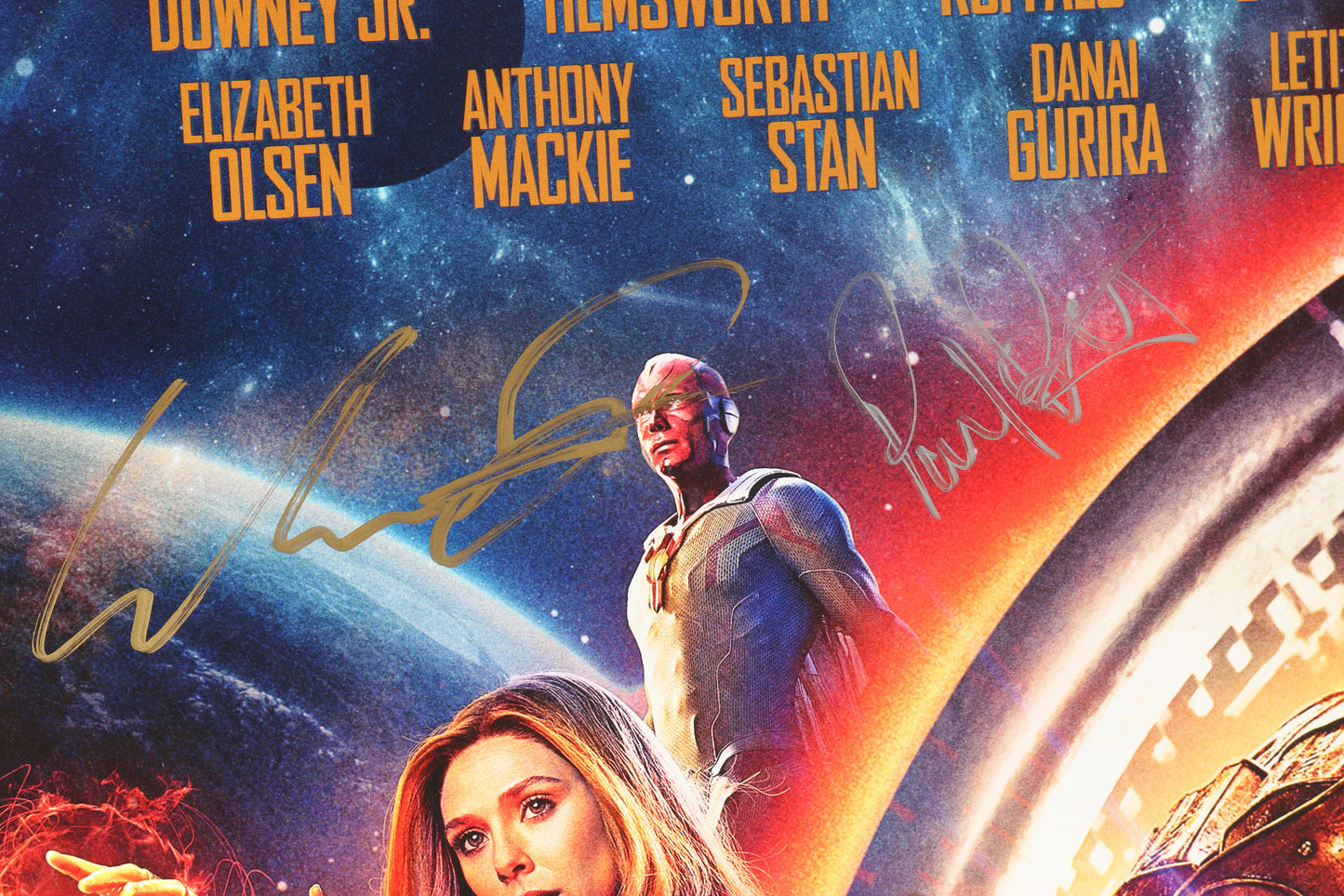 
                  
                    Avengers: Infinity War 27x40 Poster Cast Signed by Chadwick Boseman, Paul Bettany, Tom Holland, Pom Klementieff, Chris Hemsworth, Don Cheadle, Sebastian Stan, Josh Brolin, Zoe Saldaña, Karen Gillan, Elizabeth Olsen, Benedict Cumberbatch, & Winston Duke
                  
                