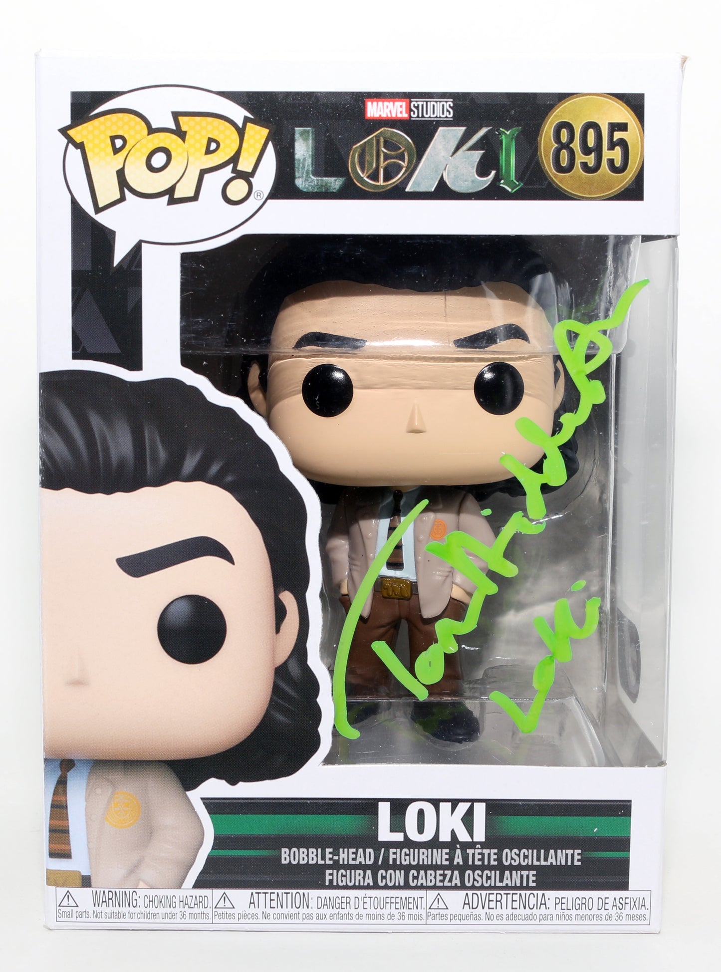 
                  
                    Tom Hiddleston as Loki in Loki (SWAU) Signed Funko POP! #895 with Character Name
                  
                
