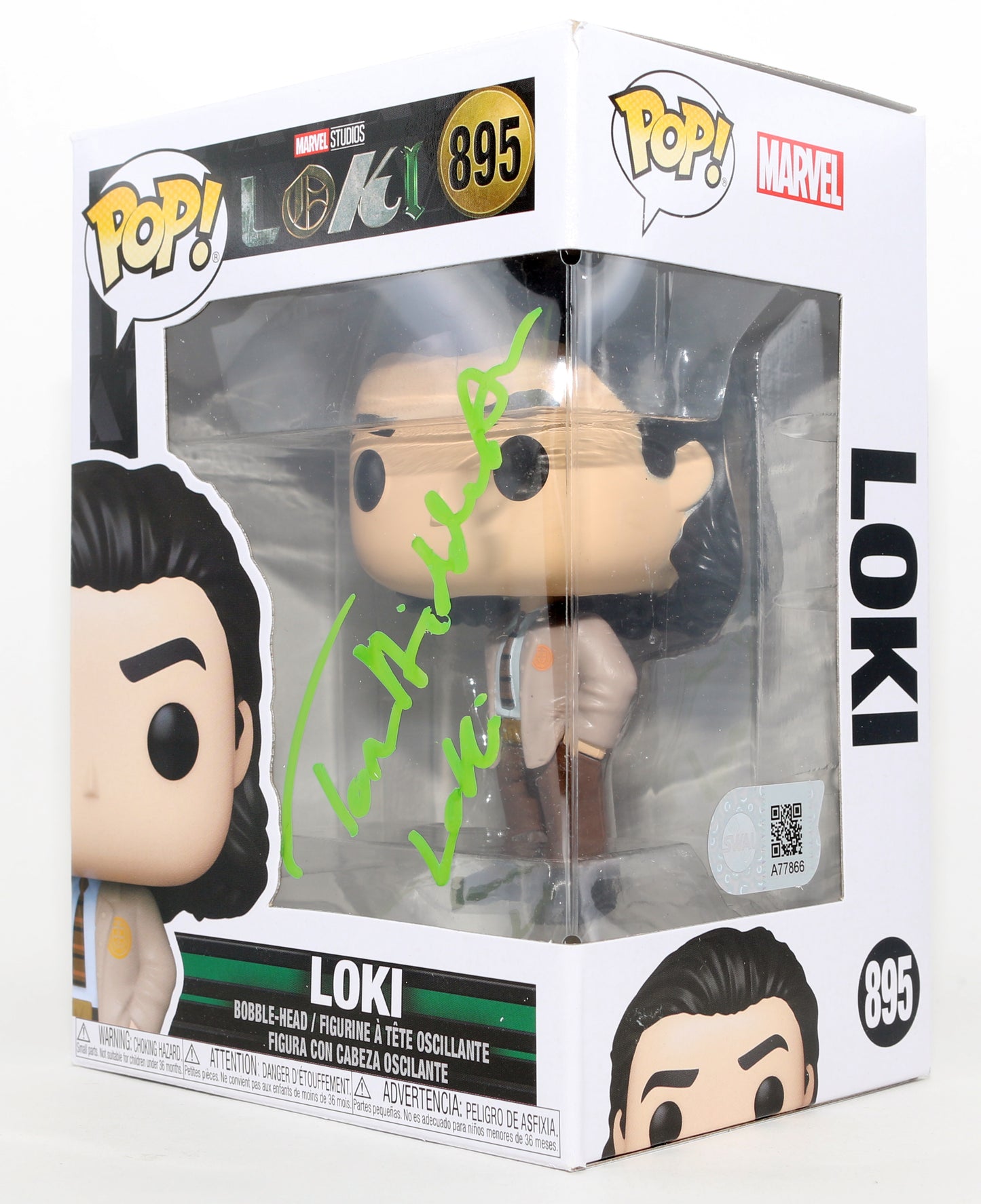 
                  
                    Tom Hiddleston as Loki in Loki (SWAU) Signed Funko POP! #895 with Character Name
                  
                