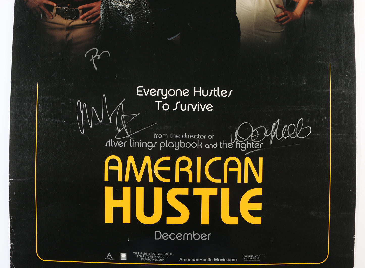 
                  
                    Bradley Cooper as Richie DiMaso & Christian Bale as Irving Rosenfeld with David O. Russell Director of American Hustle Signed 27x40 Poster
                  
                