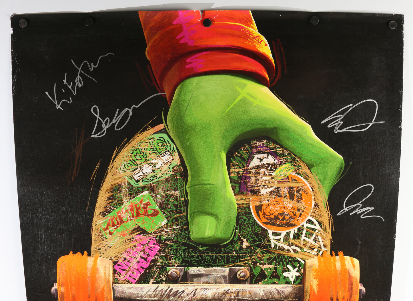
                  
                    Teenage Mutant Ninja Turtles: Mutant Mayhem 27x40 Poster Cast Signed by Seth Rogen, Evan Goldberg, Jeff Rowe, & Co-Creator: Kevin Eastman
                  
                