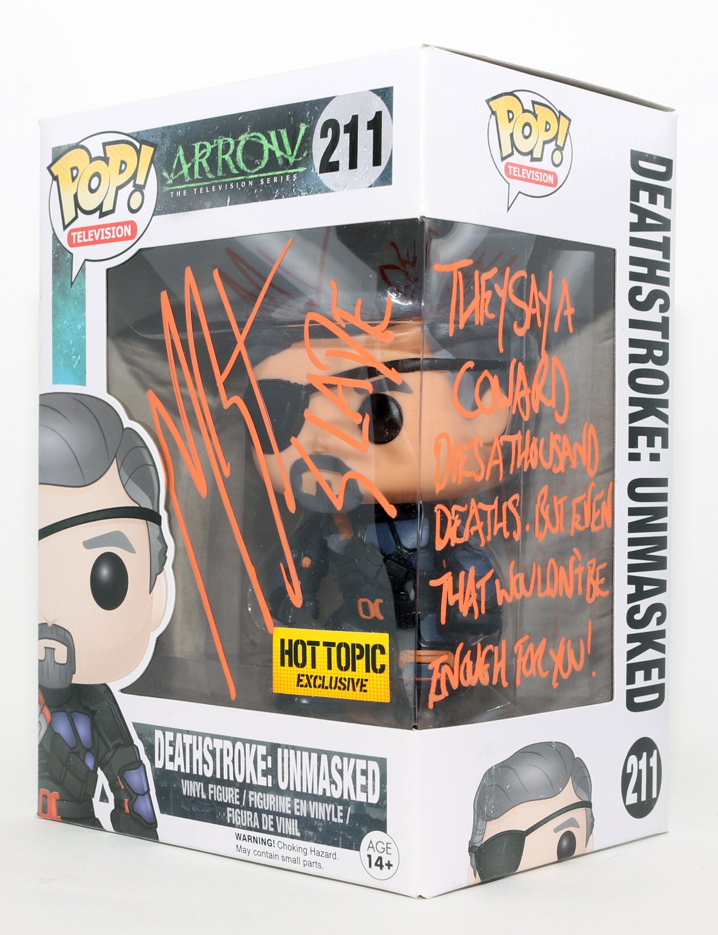 
                  
                    Manu Bennett as Deathstroke / Blade in Arrowverse Hot Topic Exclusive Signed Funko POP! #350 with Character Name & Quote
                  
                