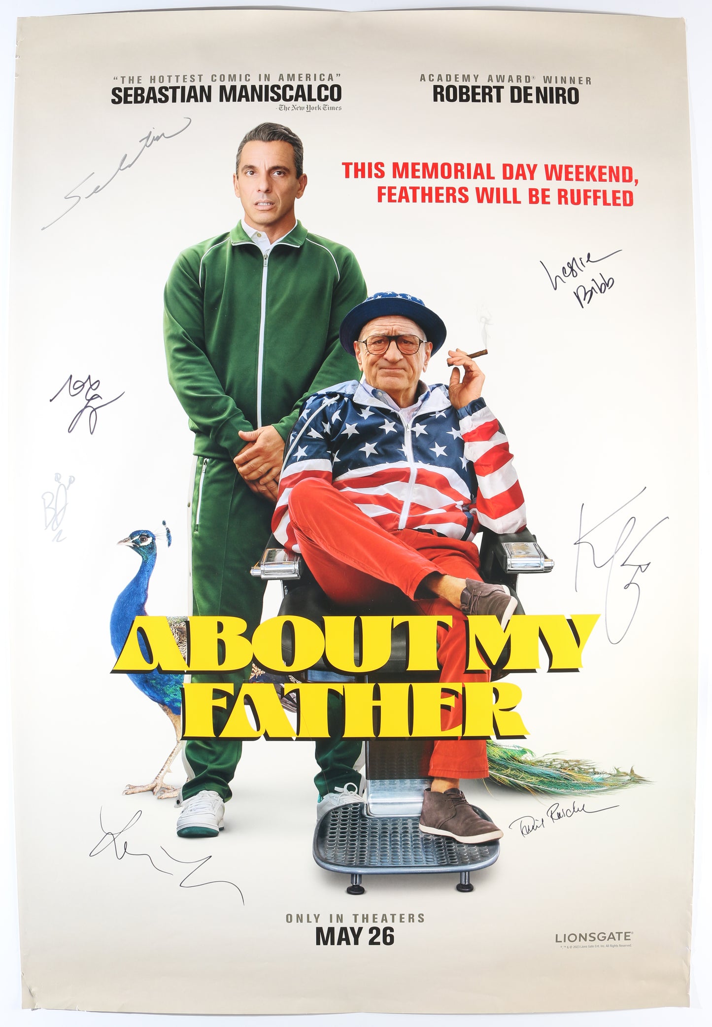 
                  
                    About My Father 27x40 Poster Cast Signed by Sebastian Maniscalco, Leslie Bibb, Kim Cattrall, David Rasche, Anders Holm, Brett Dier, & Laura Terruso
                  
                