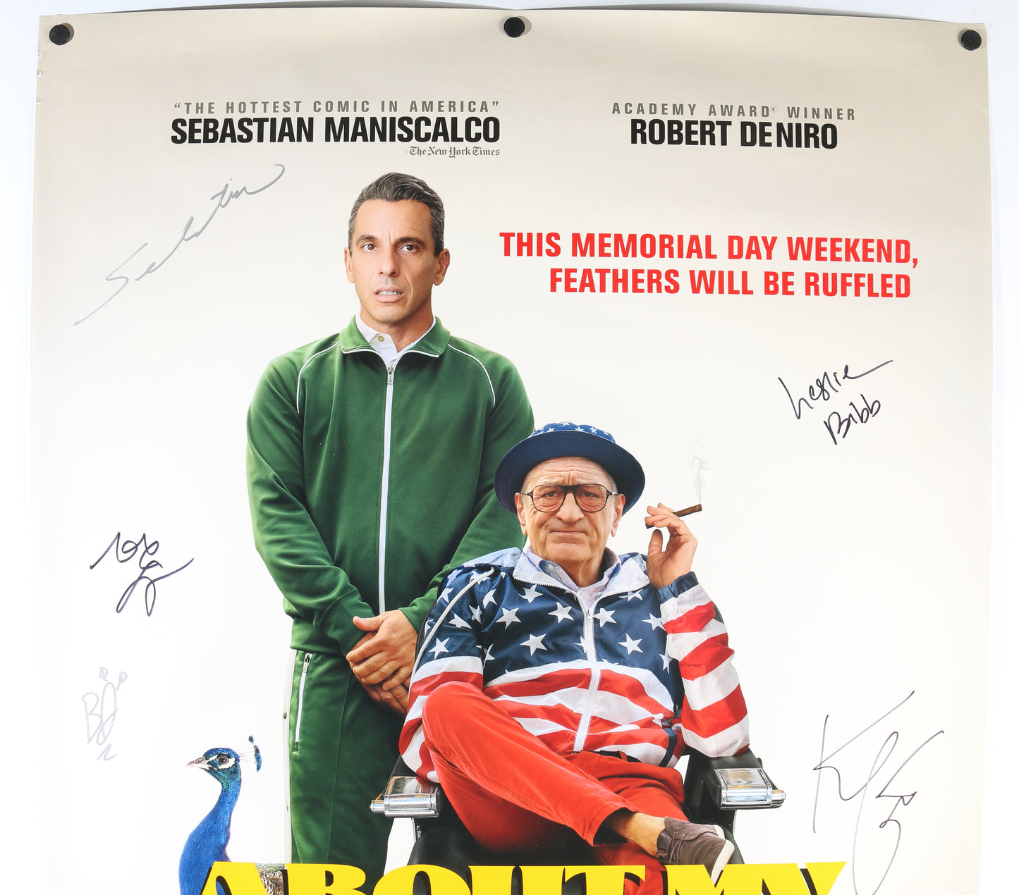 
                  
                    About My Father 27x40 Poster Cast Signed by Sebastian Maniscalco, Leslie Bibb, Kim Cattrall, David Rasche, Anders Holm, Brett Dier, & Laura Terruso
                  
                