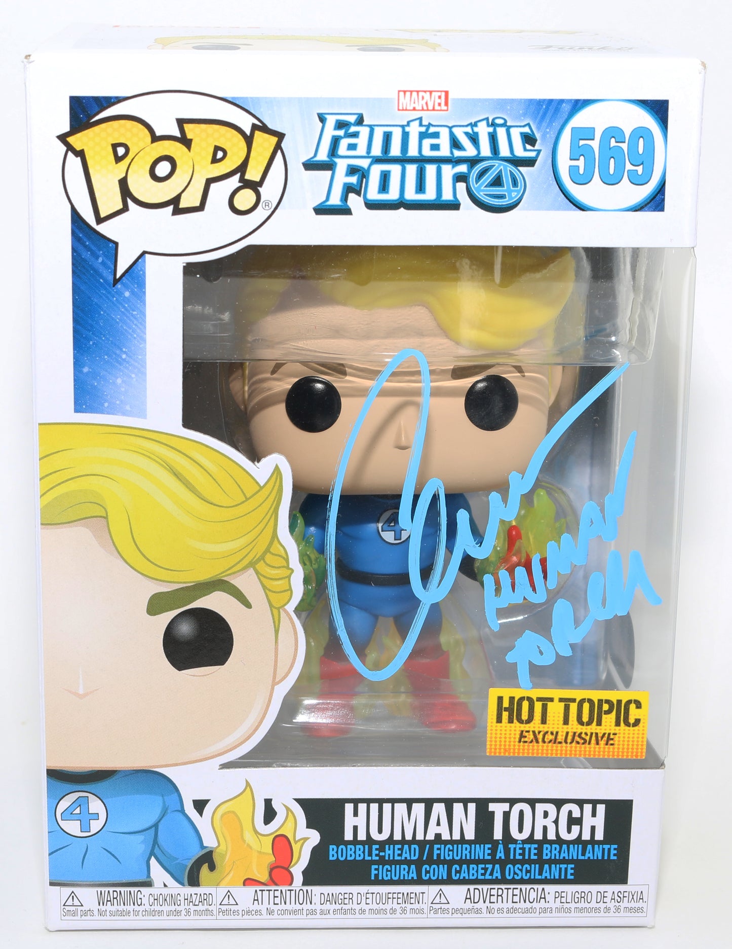 
                  
                    Chris Evans as Human Torch in Fantastic Four Hot Topic Exclusive (SWAU) Signed Funko POP! #569 with Character Name
                  
                