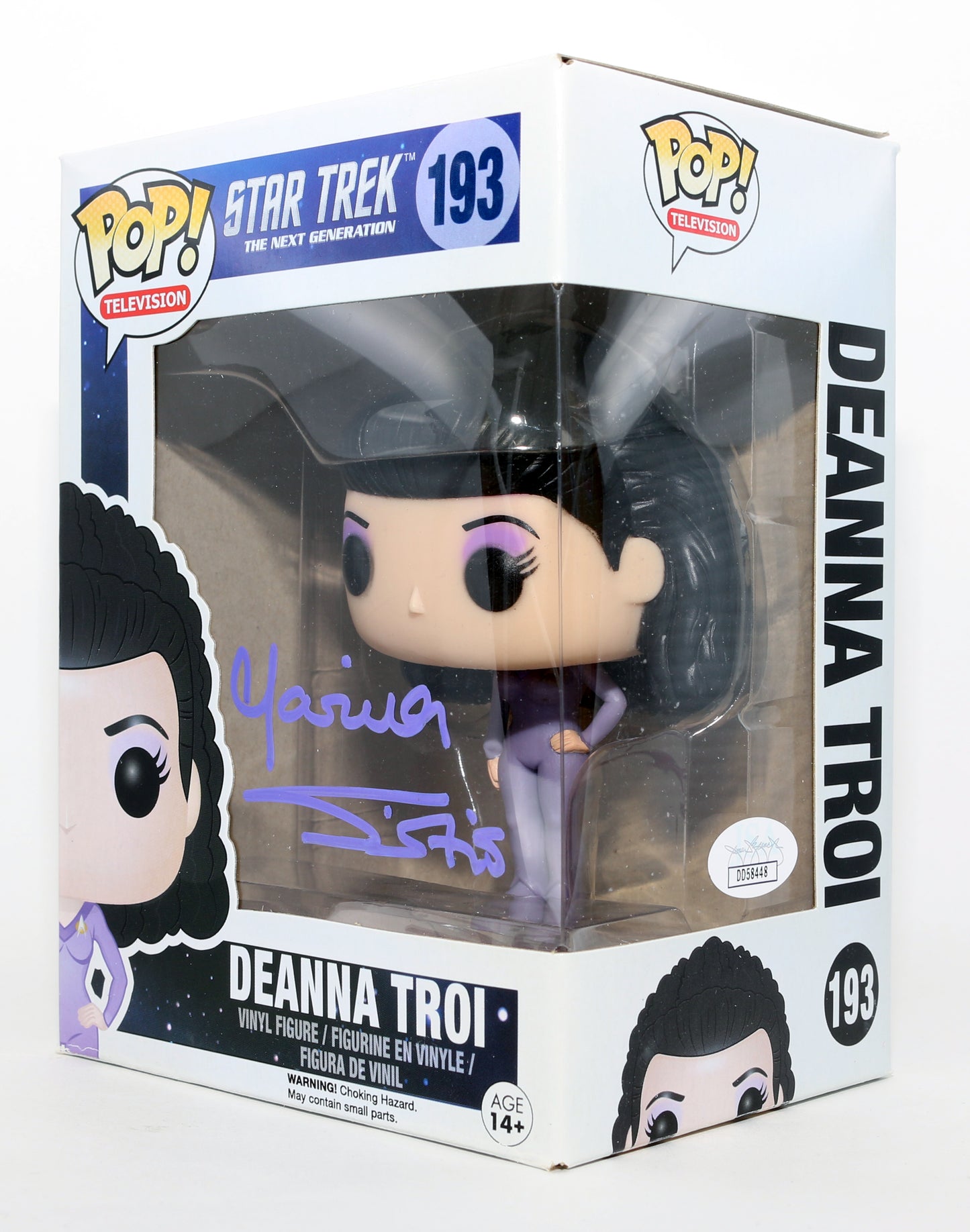
                  
                    Marina Sirtis as Deanna Troi in Star Trek: The Next Generation (JSA) Signed Funko POP! #193
                  
                