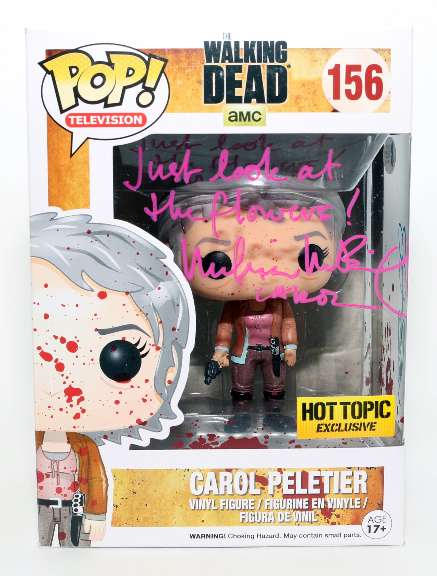 
                  
                    Melissa McBride as Carol Peletier in The Walking Dead Hot Topic Exclusive (Beckett) Signed Funko POP! #156 with Character Name & Quote
                  
                