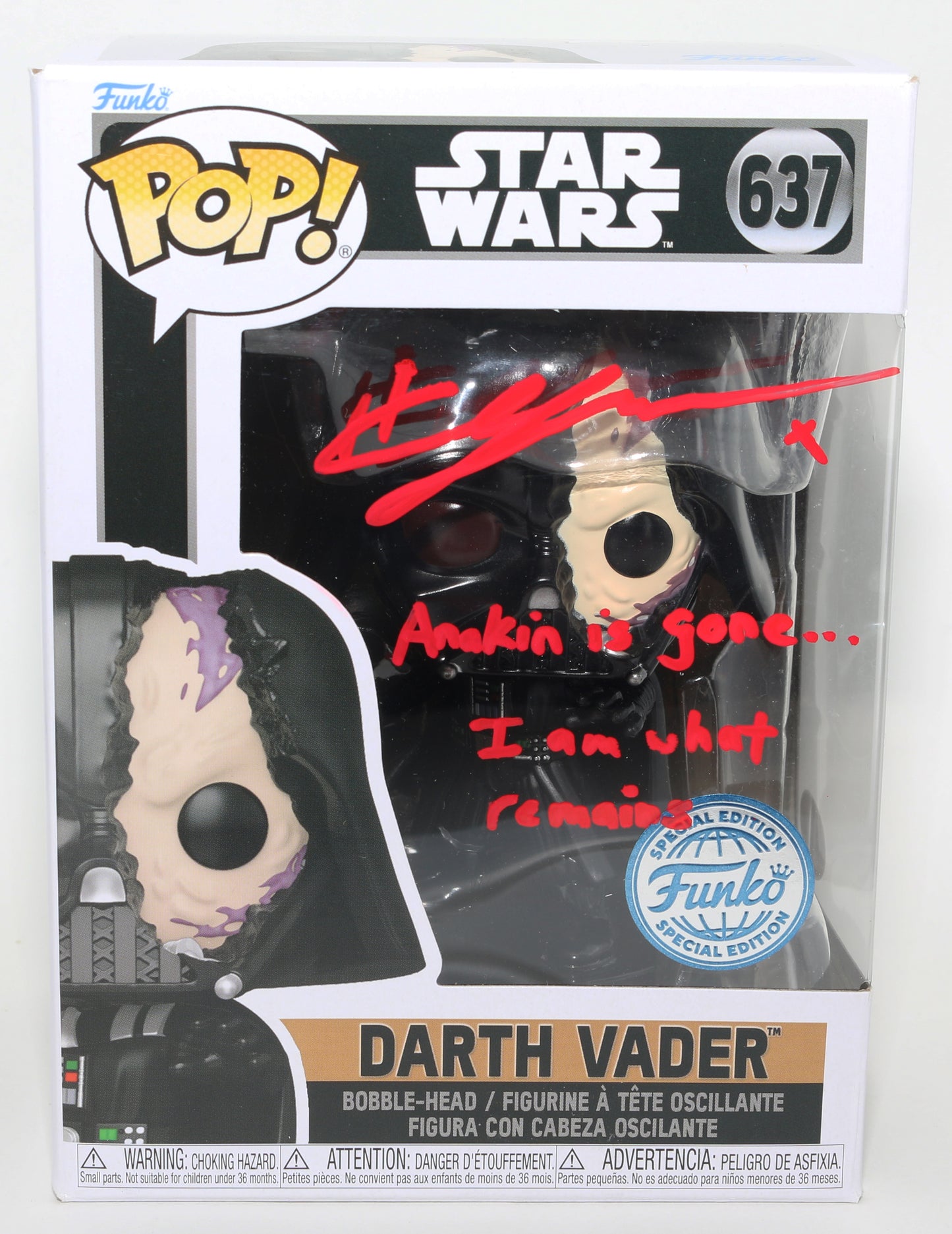 
                  
                    Hayden Christensen as Darth Vader in Star Wars: Obi-Wan Kenobi (JSA) Signed Funko POP! #637 with Quote
                  
                