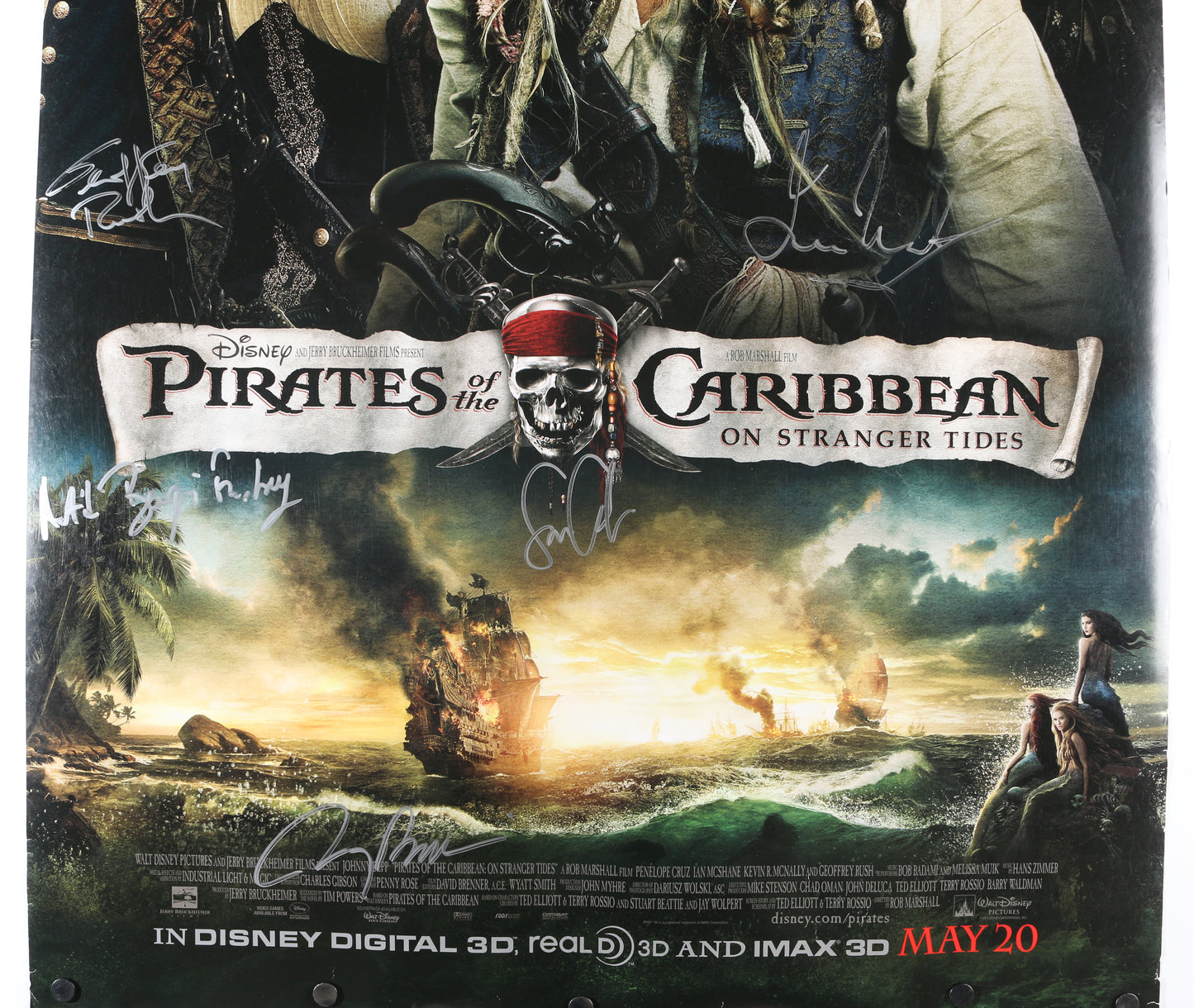 
                  
                    Pirates of the Caribbean: On Stranger Tides 27x40 Poster Cast Signed by Ian McShane, Geoffrey Rush, Sam Claflin, Àstrid Bergès-Frisbey, & Producer: Jerry Bruckheimer
                  
                