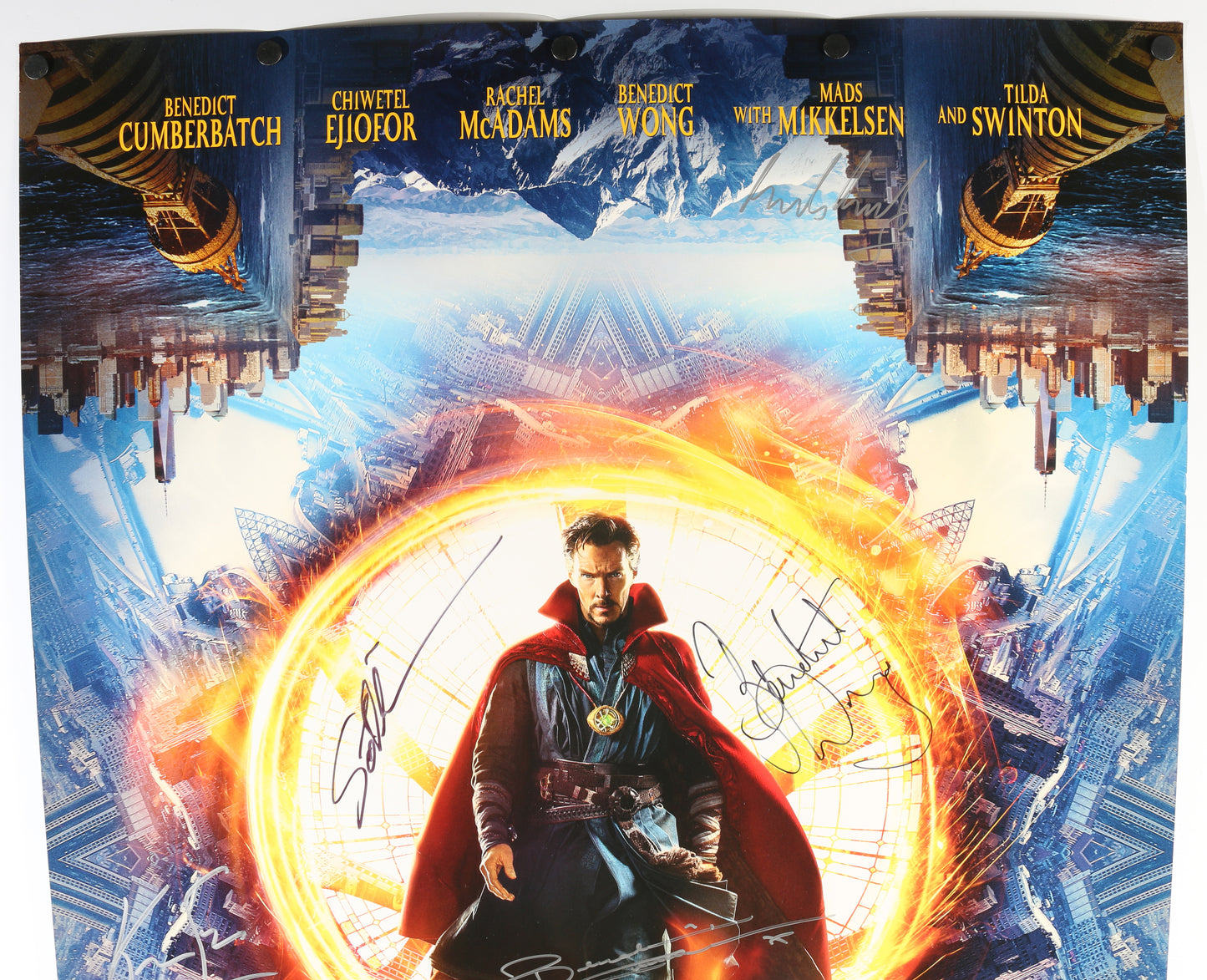 
                  
                    Doctor Strange 27x40 Poster Cast Signed by Benedict Cumberbatch, Rachel McAdams, Benedict Wong, Mads Mikkelsen, Tilda Swinton, Producer: Kevin Feige, & Director: Scott Derrickson
                  
                