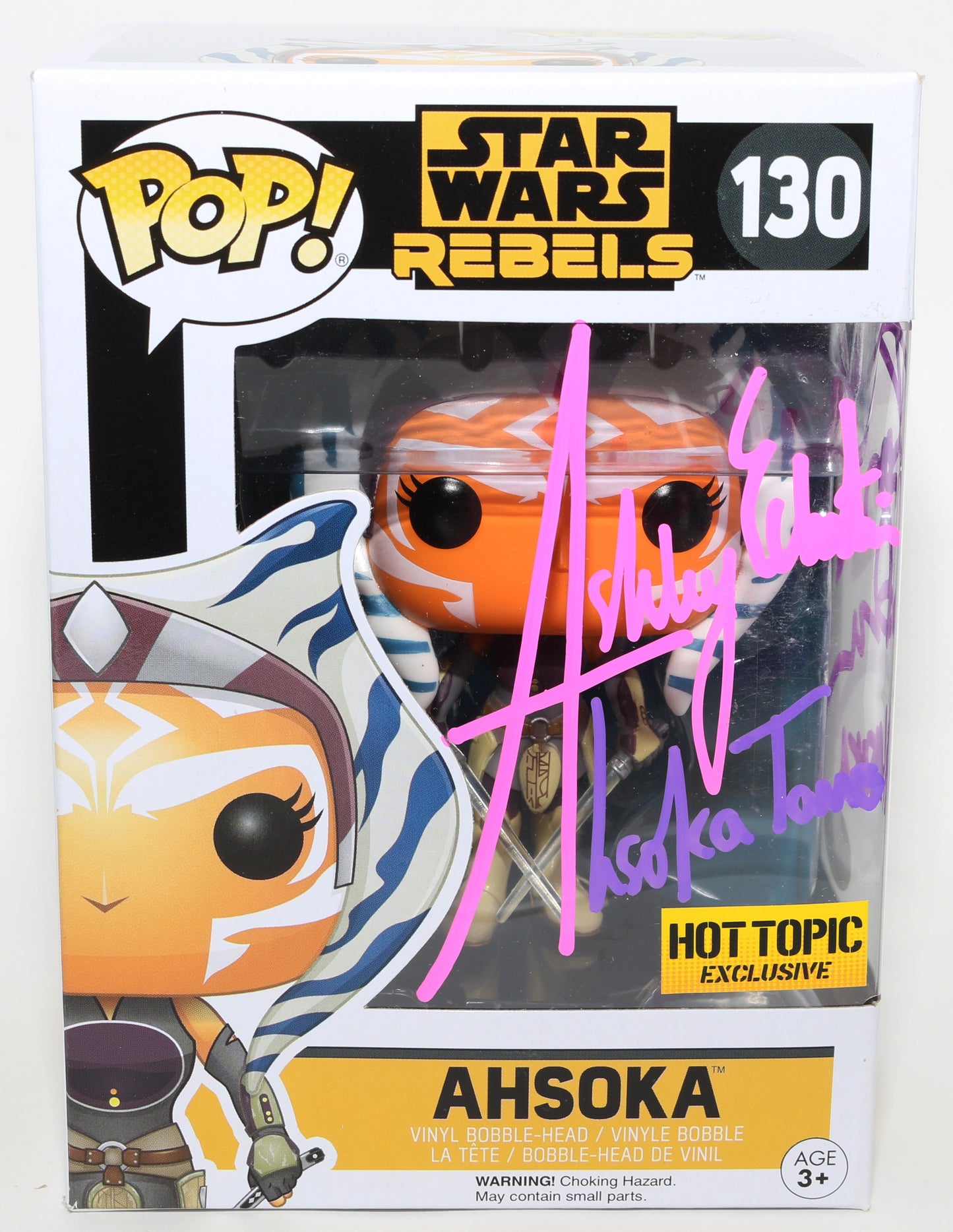 
                  
                    Rosario Dawson & Ashley Eckstein as Ahsoka Tano in Star Wars Hot Topic Exclusive (JSA) Signed Funko POP! #130 with Character Name
                  
                
