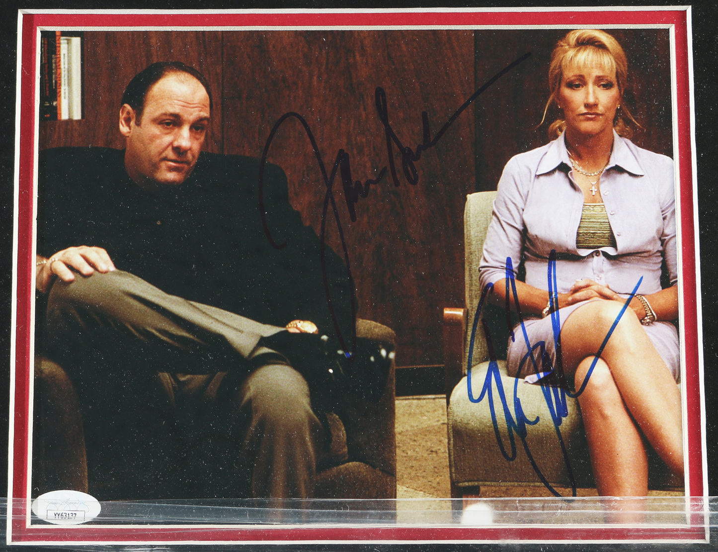 
                  
                    The Sopranos Framed Display Cast Signed by James Gandolfini, Edie Falco, Lorraine Bracco, Michael Imperioli, Jamie-Lynn Sigler, Robert Iler, Vincent Pastore, Drea de Matteo, Federico Castelluccio, Kathrine Narducci, Joseph R. Gannascoli, & More
                  
                