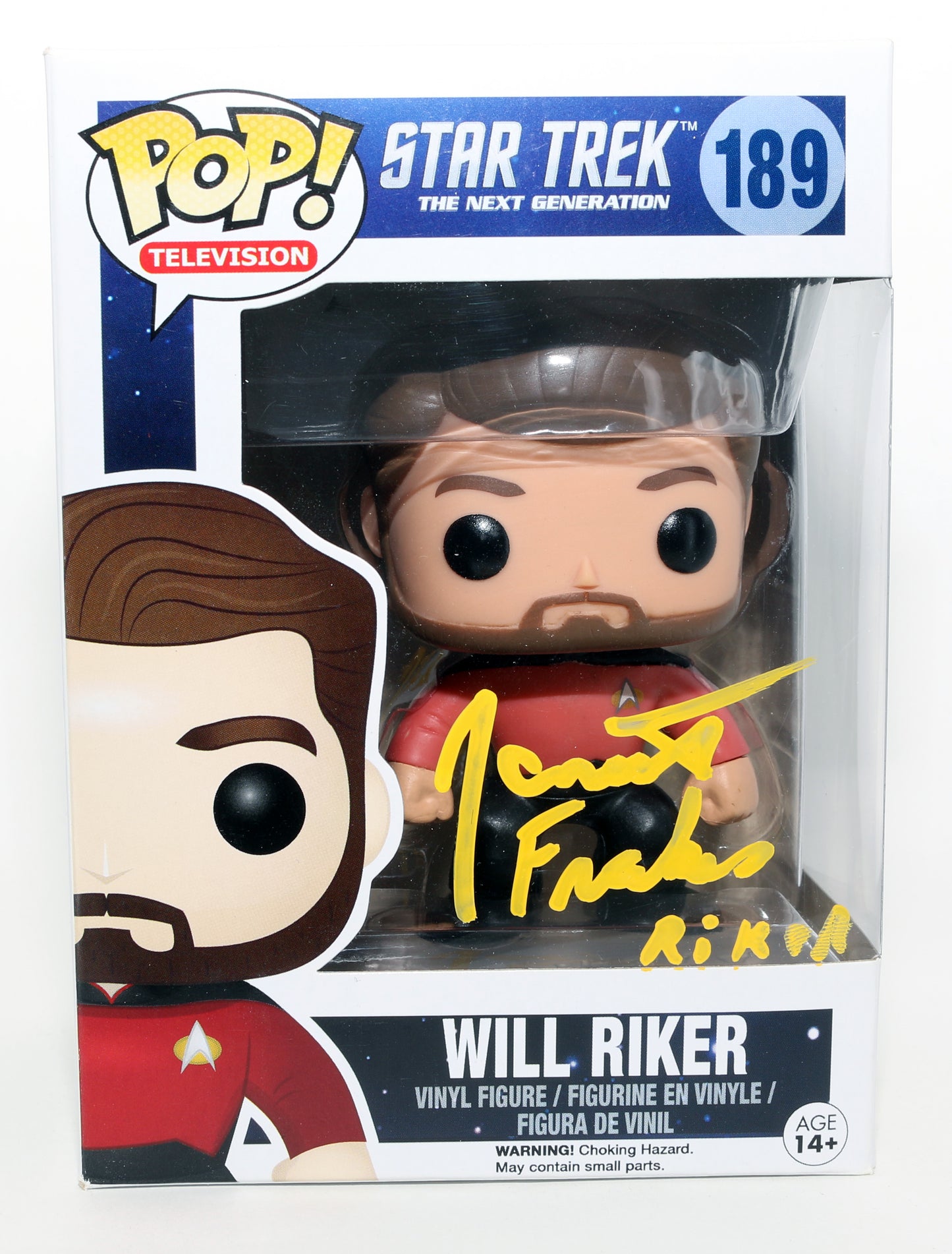 
                  
                    Jonathan Frakes as Captain William T. Riker in Star Trek: The Next Generation Signed Funko POP! #189 with Character Name
                  
                