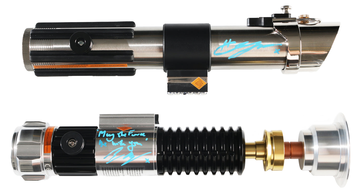 
                  
                    Anakin Skywalker & Obi-Wan from Star Wars: Revenge of the Sith 2pc Set of Galaxy's Edge Prop Replica Lightsabers (Official Pix / JSA) Signed by Hayden Christensen & Ewan McGregor with MTFBWY Quote
                  
                