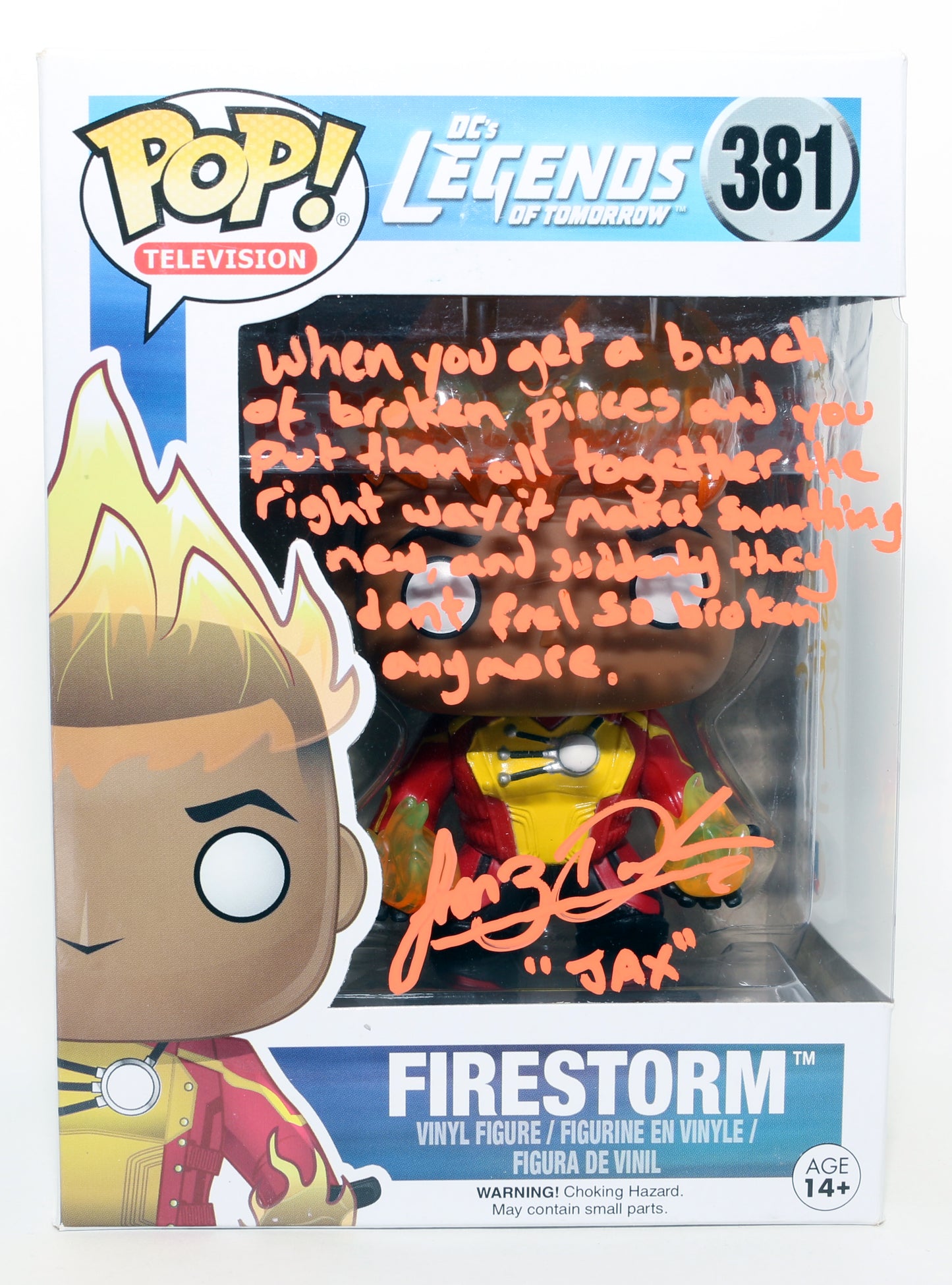 
                  
                    Franz Drameh as Firestorm/Jax in DC's Legends of Tomorrow (Beckett) Signed Funko POP! #381 with Character Name & Quotes
                  
                