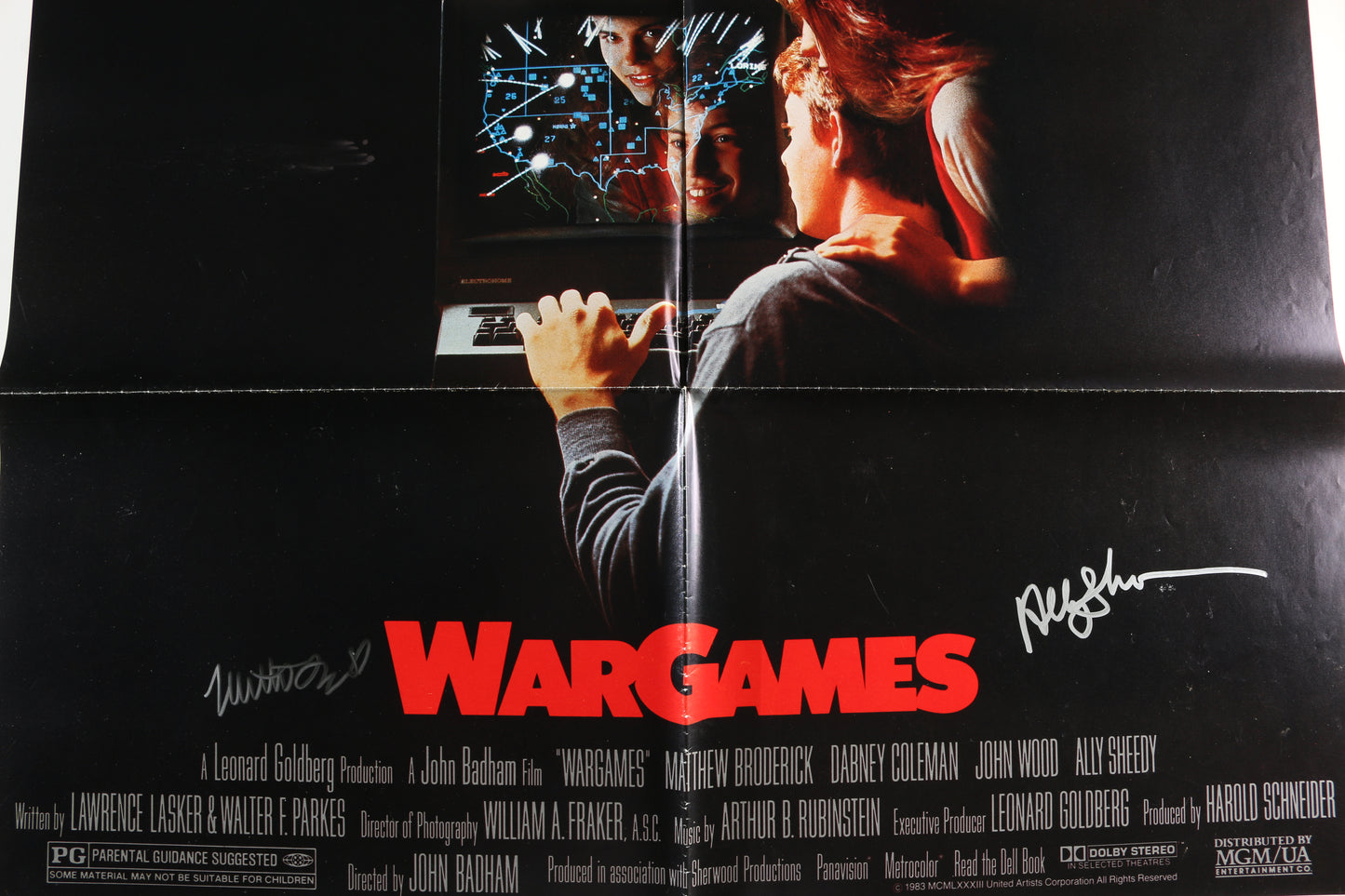 
                  
                    Matthew Broderick as David Lightman & Ally Sheedy as Jennifer in War Games Signed 27x41 Poster
                  
                