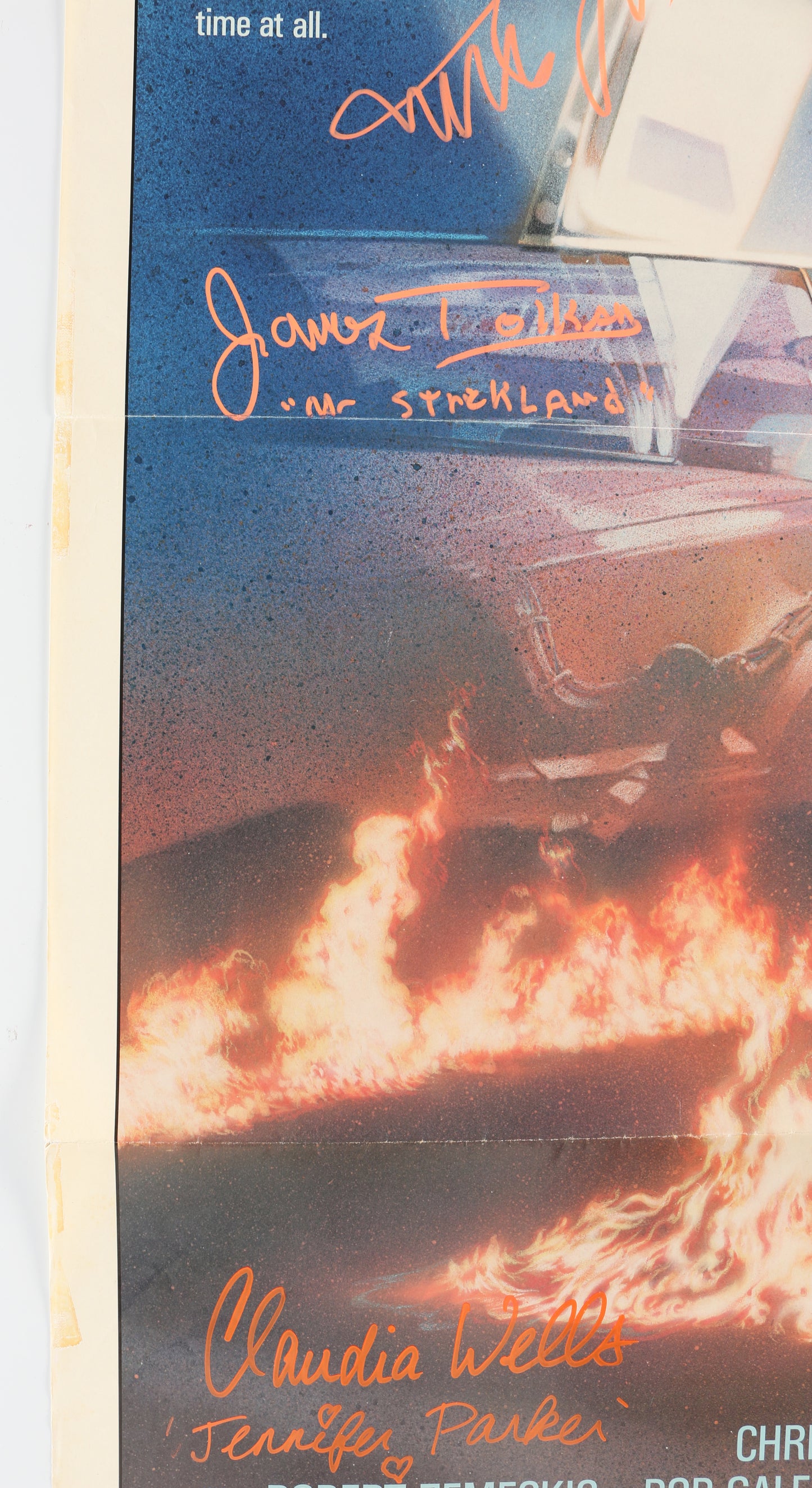
                  
                    Back to the Future 27x41 Poster Cast Signed by Michael J. Fox, Christopher Lloyd, Tom Wilson, James Tolkan, Claudia Wells, Donald Fullilove, & Courtney Gains with Character Names
                  
                