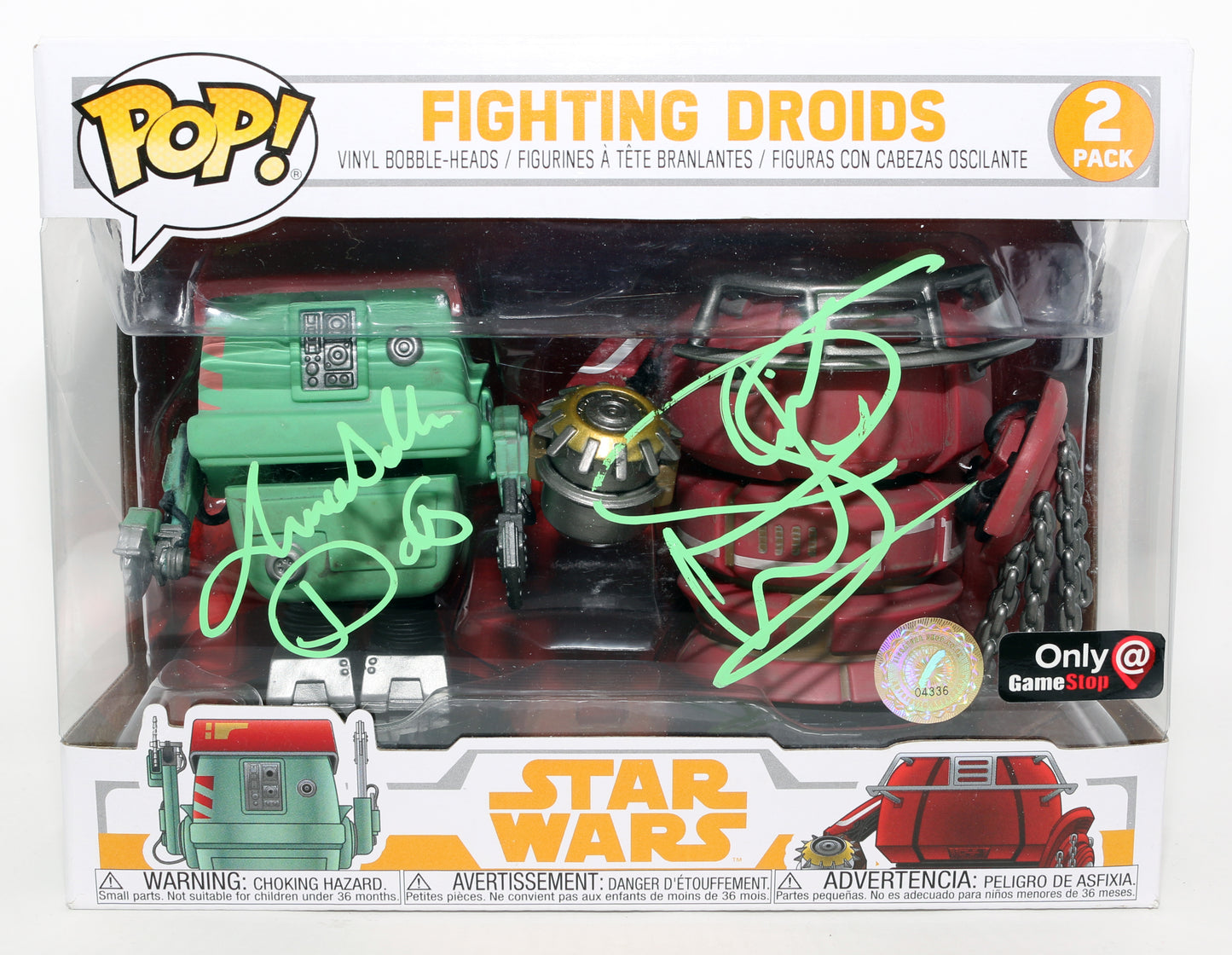 
                  
                    Warwick Davis & Annabelle Davis as Fighting Droids in Solo: A Star Wars Story Gamestop Exclusive Signed Funko POP! 2-Pack
                  
                