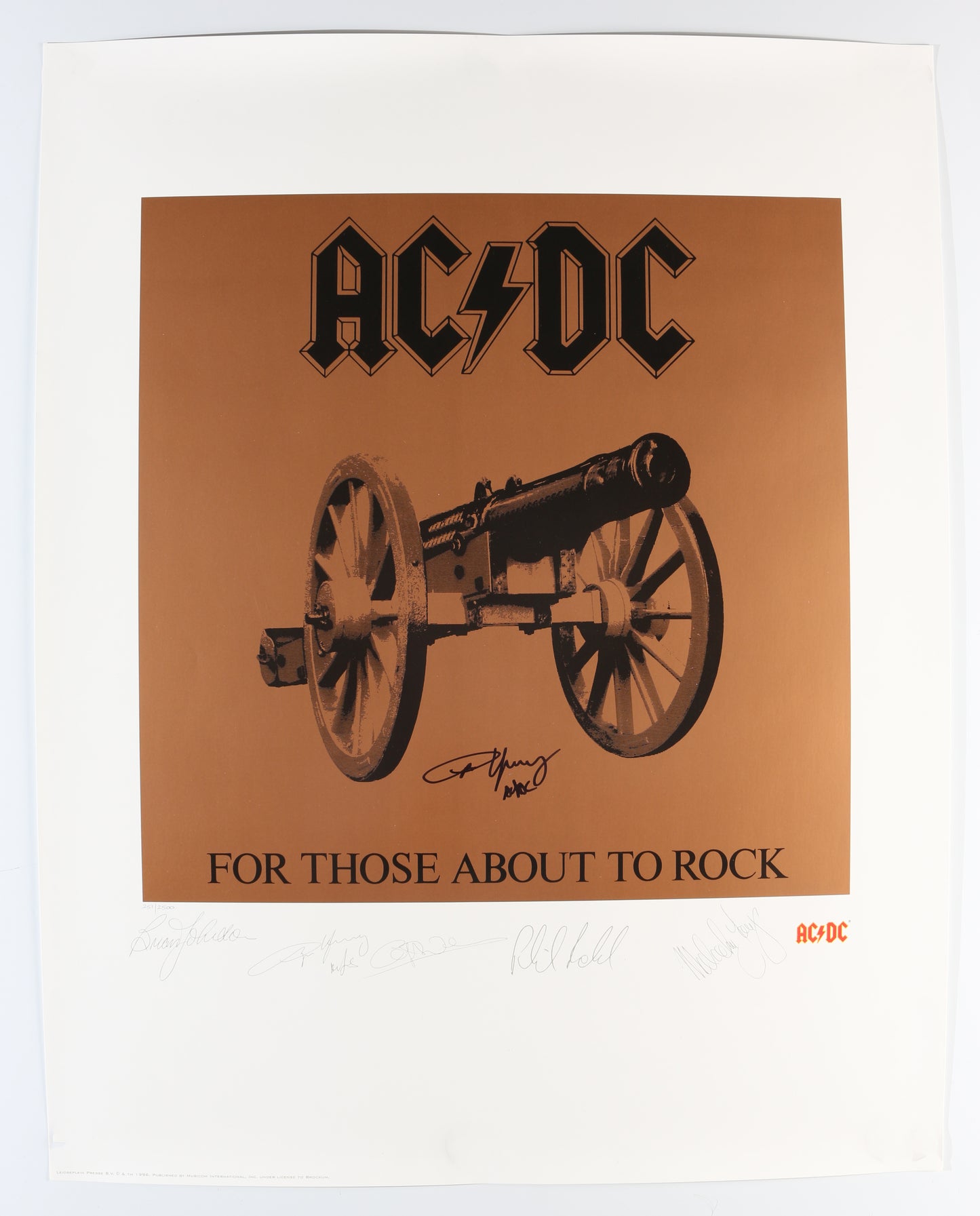
                  
                    Angus Young Guitarist of AC/DC Signed 22x28 LE 251 / 2500 'For Those About To Rock' Poster
                  
                