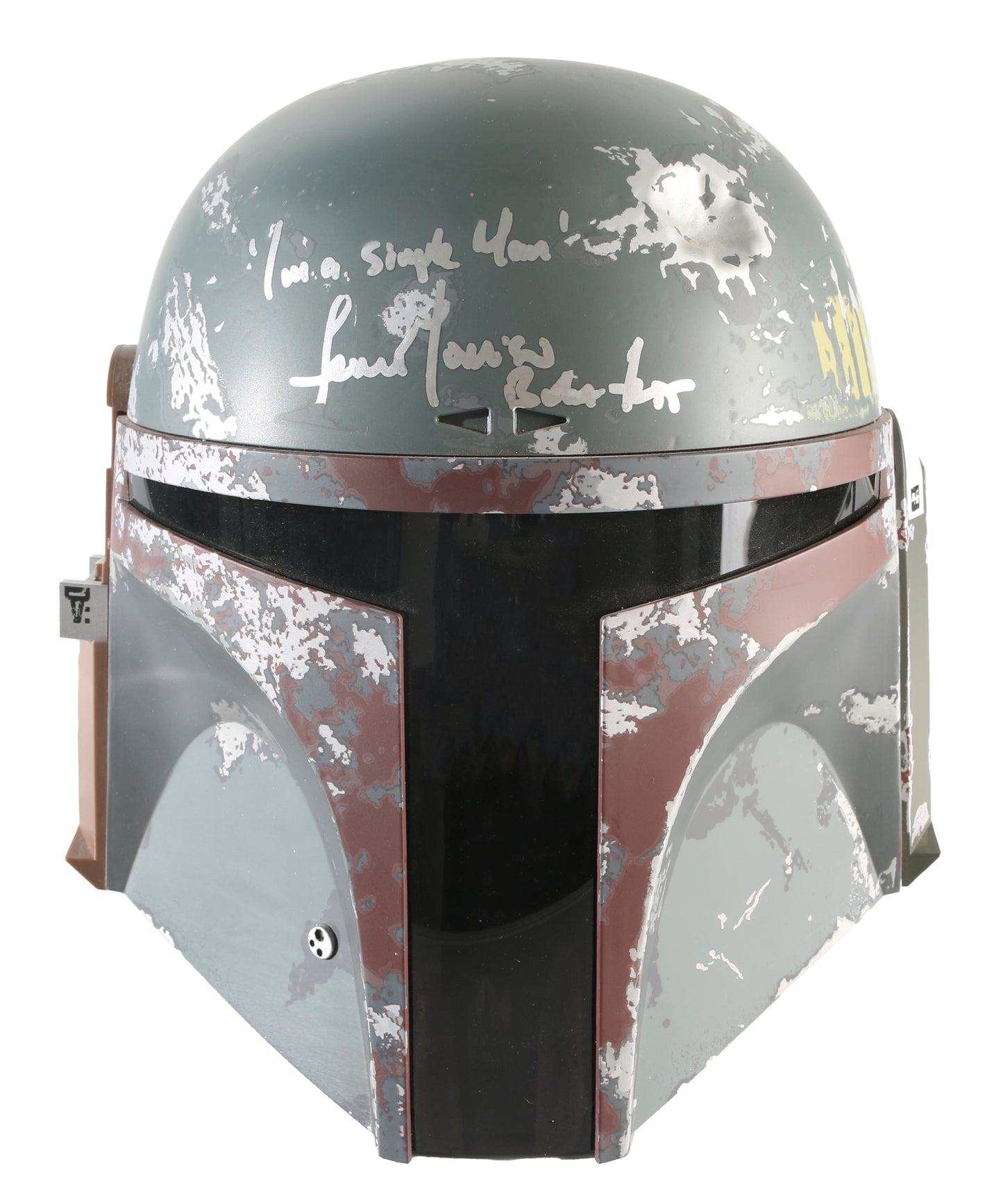 
                  
                    Temuera Morrison as Boba Fett in Star Wars (Beckett Witnessed) Signed The Black Series Prop Replica Helmet with Character Name & Quote
                  
                