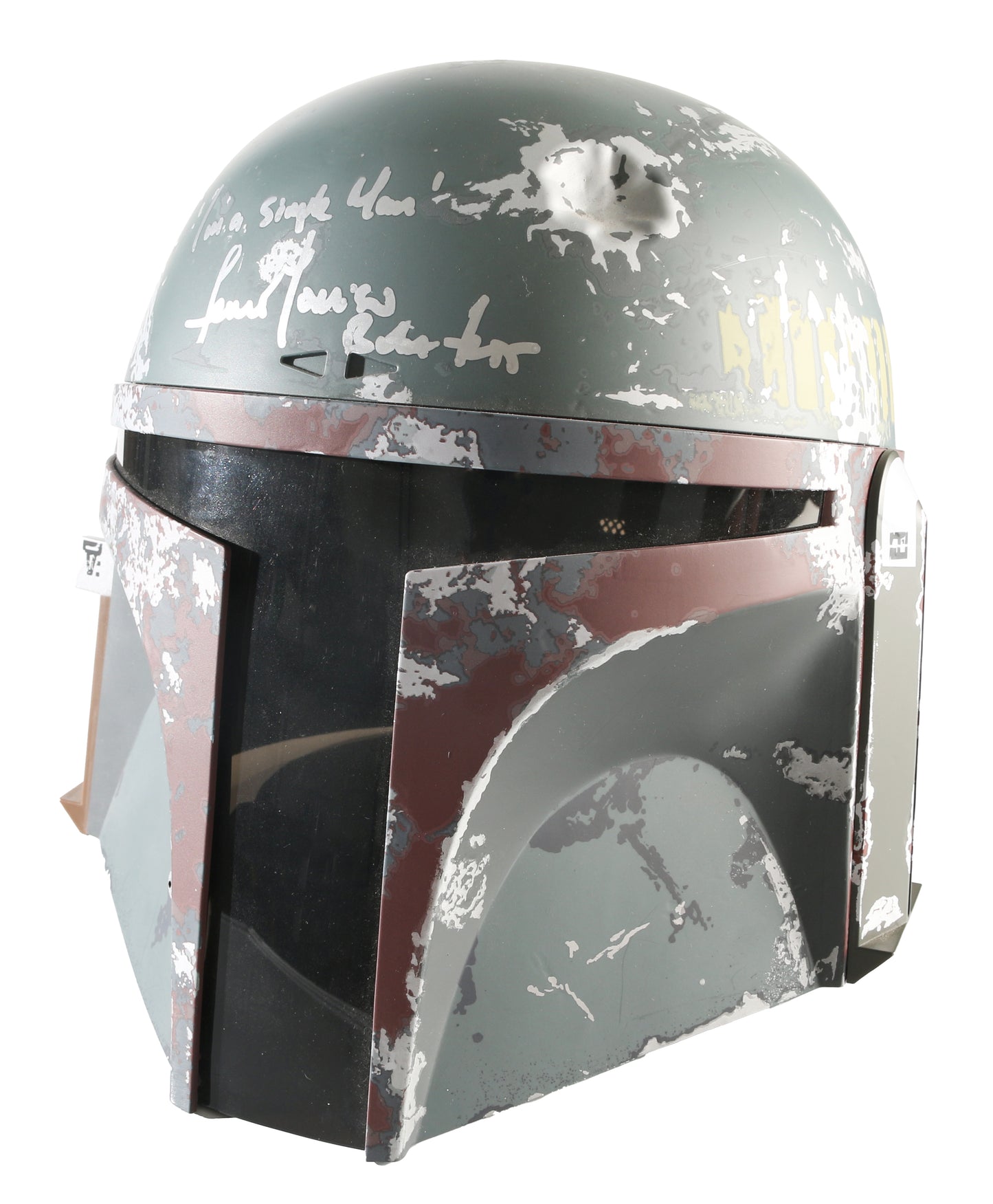 
                  
                    Temuera Morrison as Boba Fett in Star Wars (Beckett Witnessed) Signed The Black Series Prop Replica Helmet with Character Name & Quote
                  
                