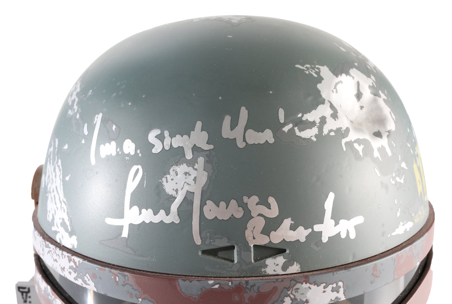 
                  
                    Temuera Morrison as Boba Fett in Star Wars (Beckett Witnessed) Signed The Black Series Prop Replica Helmet with Character Name & Quote
                  
                