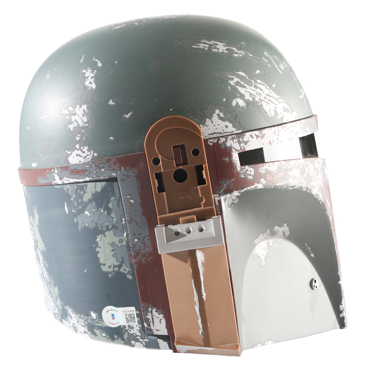 
                  
                    Temuera Morrison as Boba Fett in Star Wars (Beckett Witnessed) Signed The Black Series Prop Replica Helmet with Character Name & Quote
                  
                