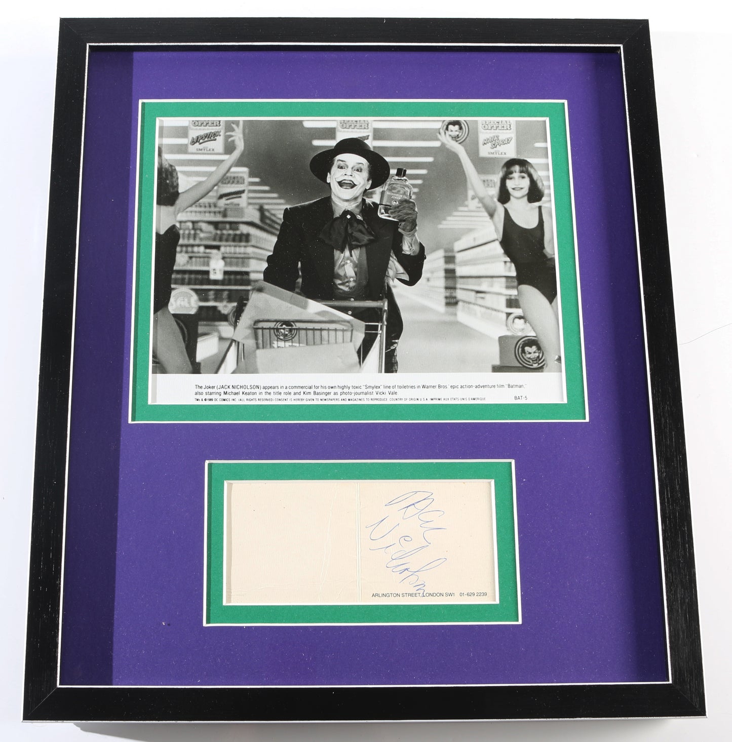 
                  
                    Jack Nicholson as The Joker in Tim Burton's Batman 1989 Framed (Beckett) Signed Index Card Display
                  
                