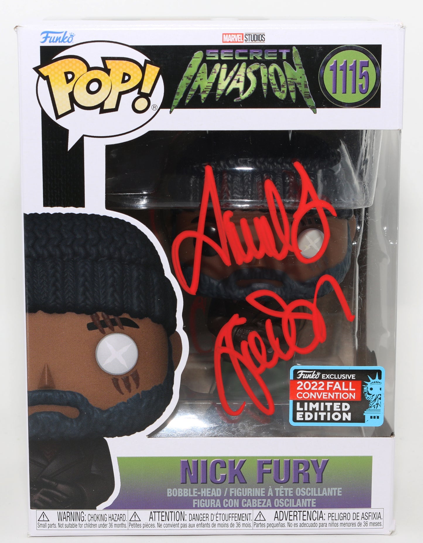 
                  
                    Samuel L. Jackson as Nick Fury in Secret Invasion 2022 Fall Con Limited Edition (Beckett) Signed Funko POP! #1115
                  
                