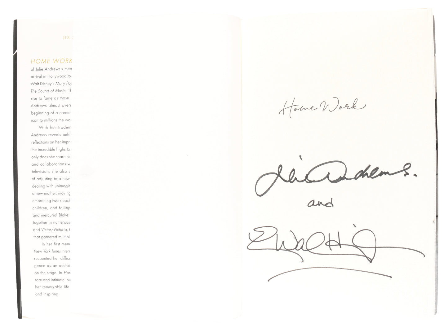 
                  
                    Home Work: A Memoir of My Hollywood Years Hardcover Book Signed by The Sound of Music & Mary Poppins Actress / Author: Julie Andrews
                  
                