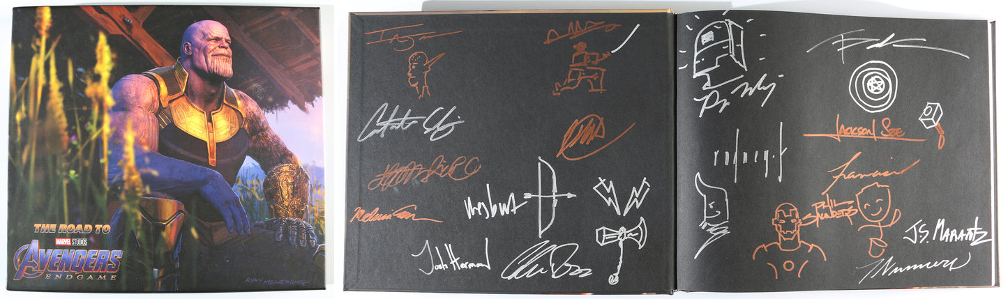 
                  
                    Avengers Endgame Hardcover Book Signed by MCU Behind the Scenes Artists: Ryan Meinerding, Andy Park, Rodney Fuentebella, Jackson Sze, Charlie Wen, Phil Saunders, Anthony Francisco, Wesley Burt, Ian Joyner, John Staub, & Melissa Encinas with Art Sketches
                  
                