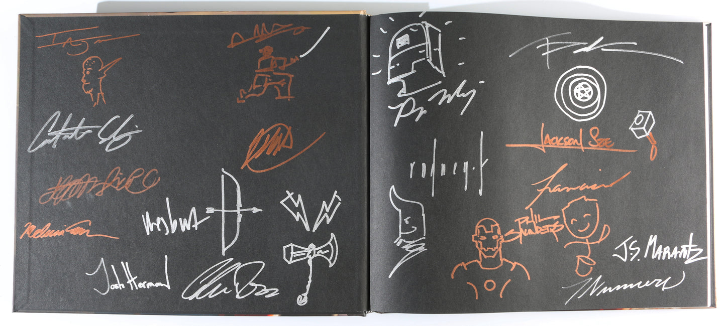 
                  
                    Avengers Endgame Hardcover Book Signed by MCU Behind the Scenes Artists: Ryan Meinerding, Andy Park, Rodney Fuentebella, Jackson Sze, Charlie Wen, Phil Saunders, Anthony Francisco, Wesley Burt, Ian Joyner, John Staub, & Melissa Encinas with Art Sketches
                  
                